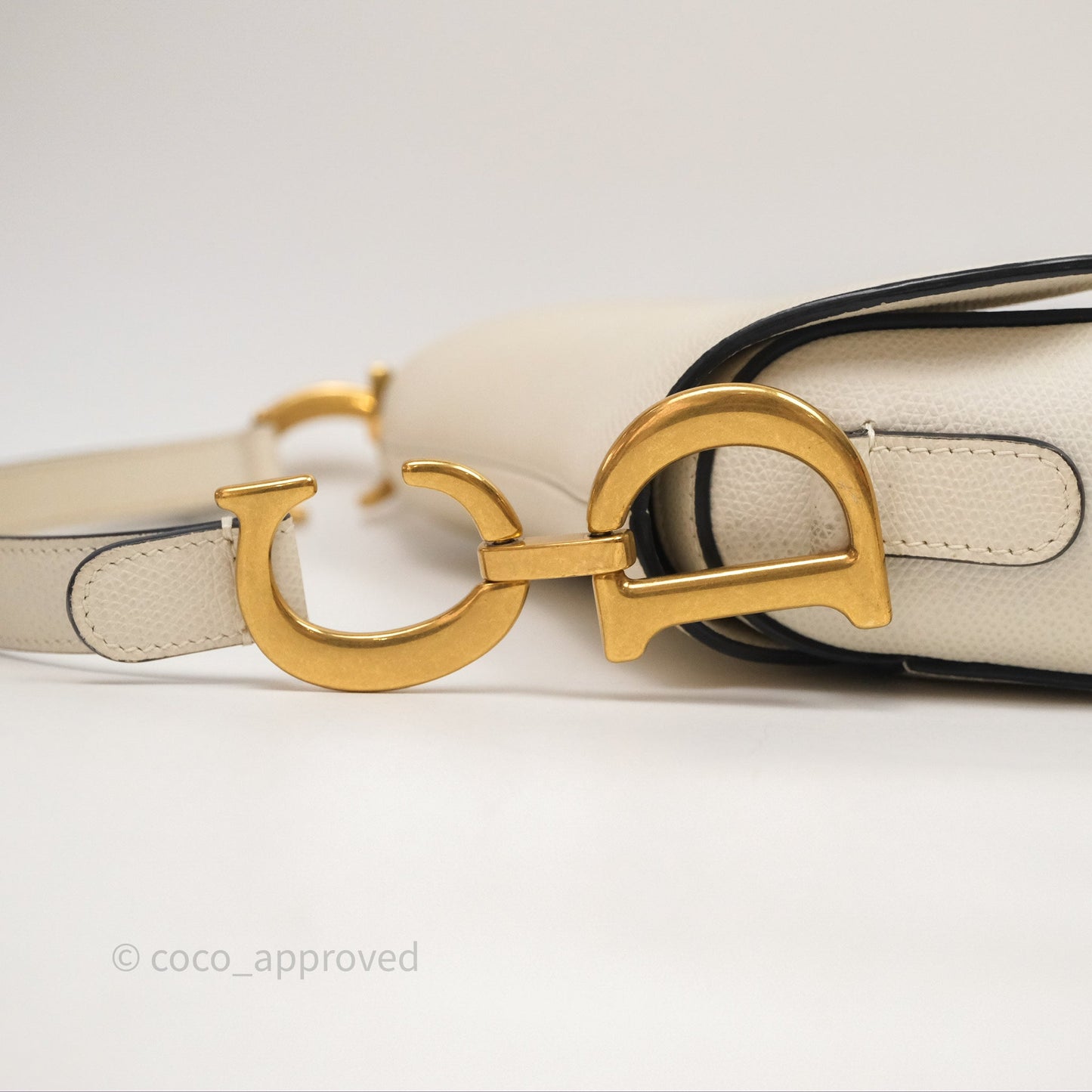 Christian Dior Saddle Bag White Grained Calfskin Gold Hardware