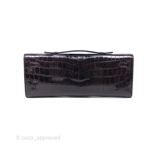 Hermes Kelly Cut Aubergine Shiny Niloticus Crocodile Palladium Hardware