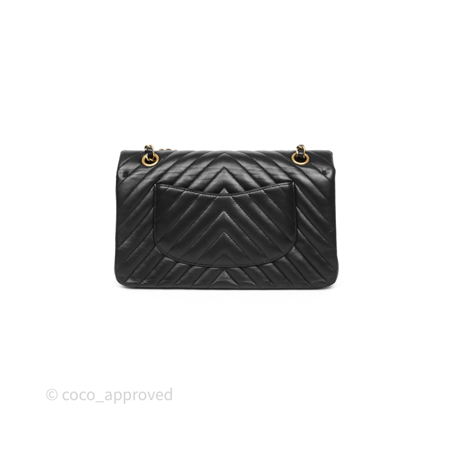 Chanel Classic Medium Flap Chevron Black Lambskin Aged Gold Hardware