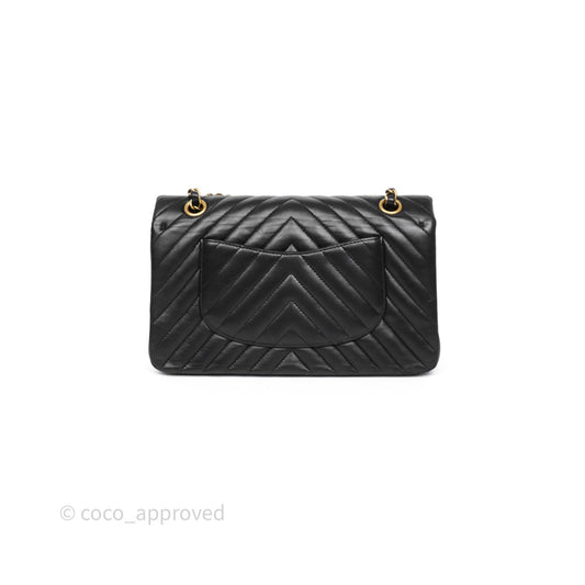 Chanel Classic Medium Flap Chevron Black Lambskin Aged Gold Hardware