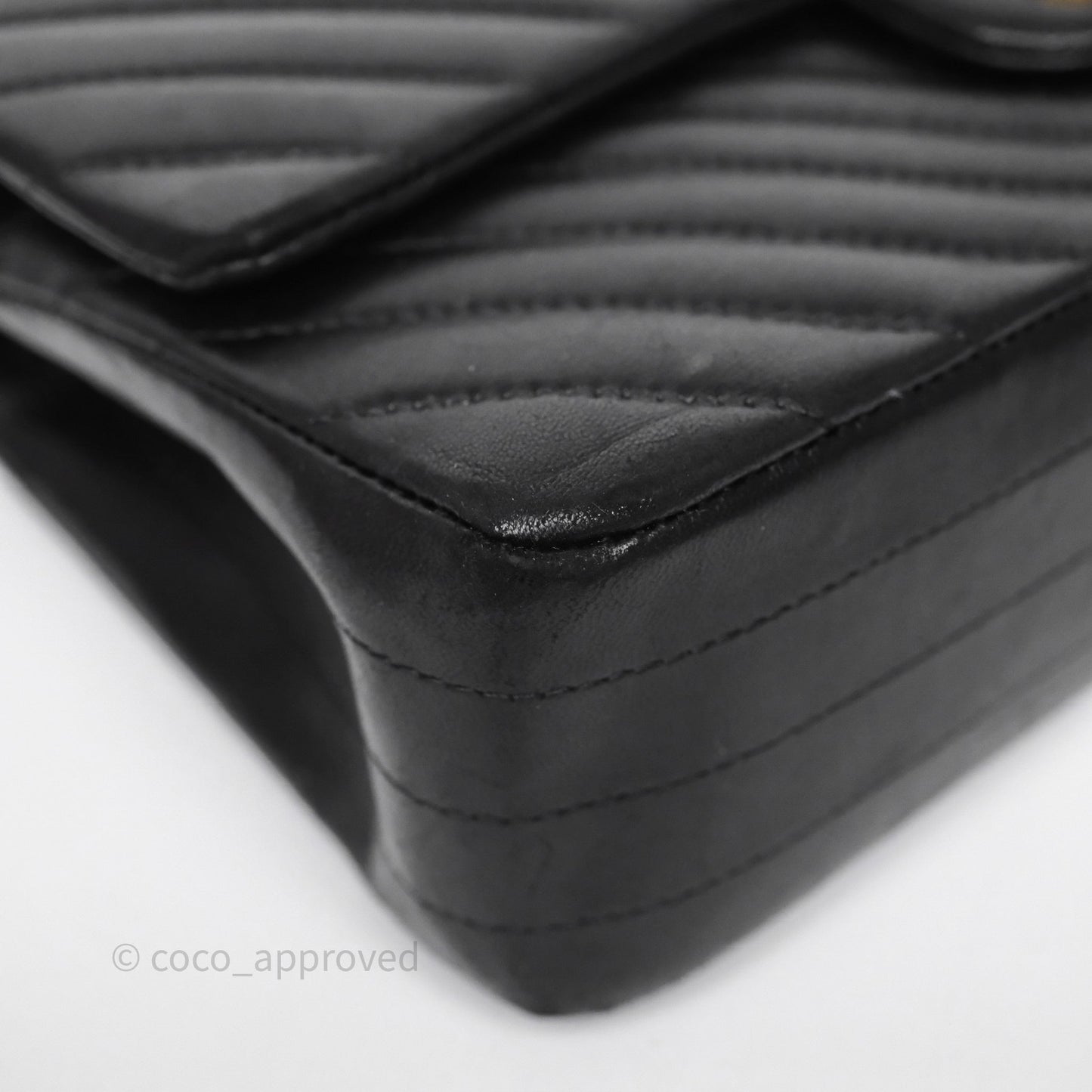 Chanel Classic Medium Flap Chevron Black Lambskin Aged Gold Hardware