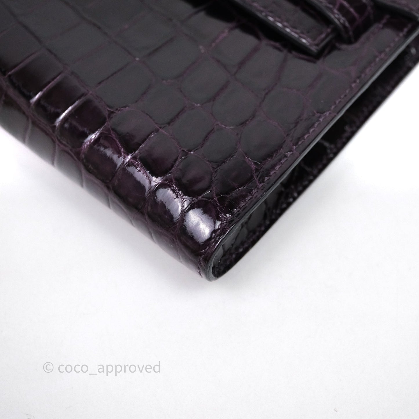 Hermes Kelly Cut Aubergine Shiny Niloticus Crocodile Palladium Hardware