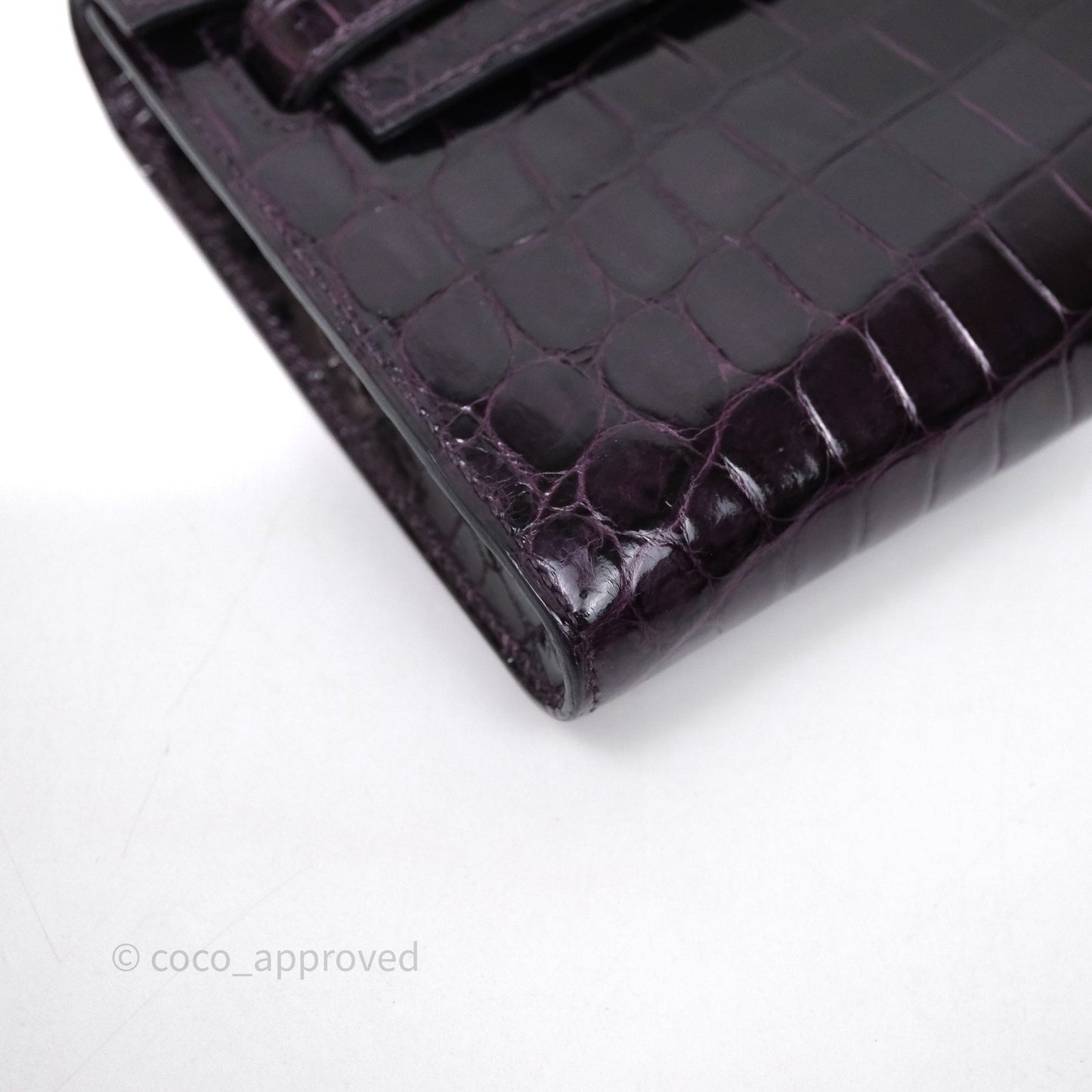 Hermes Kelly Cut Aubergine Shiny Niloticus Crocodile Palladium Hardware