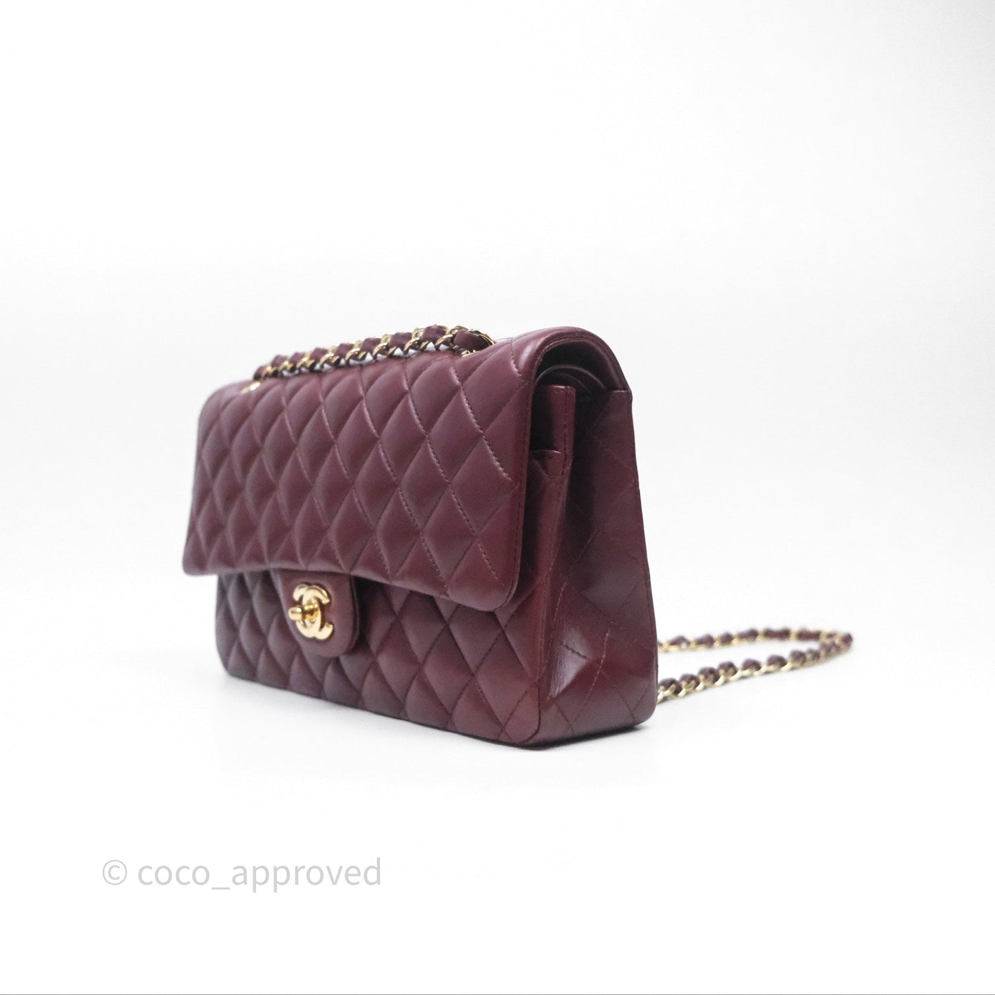 Chanel Classic M/L Medium Flap Quilted Burgundy Lambskin Gold Hardware