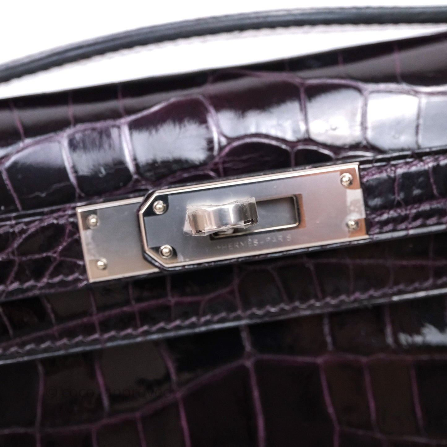 Hermes Kelly Cut Aubergine Shiny Niloticus Crocodile Palladium Hardware