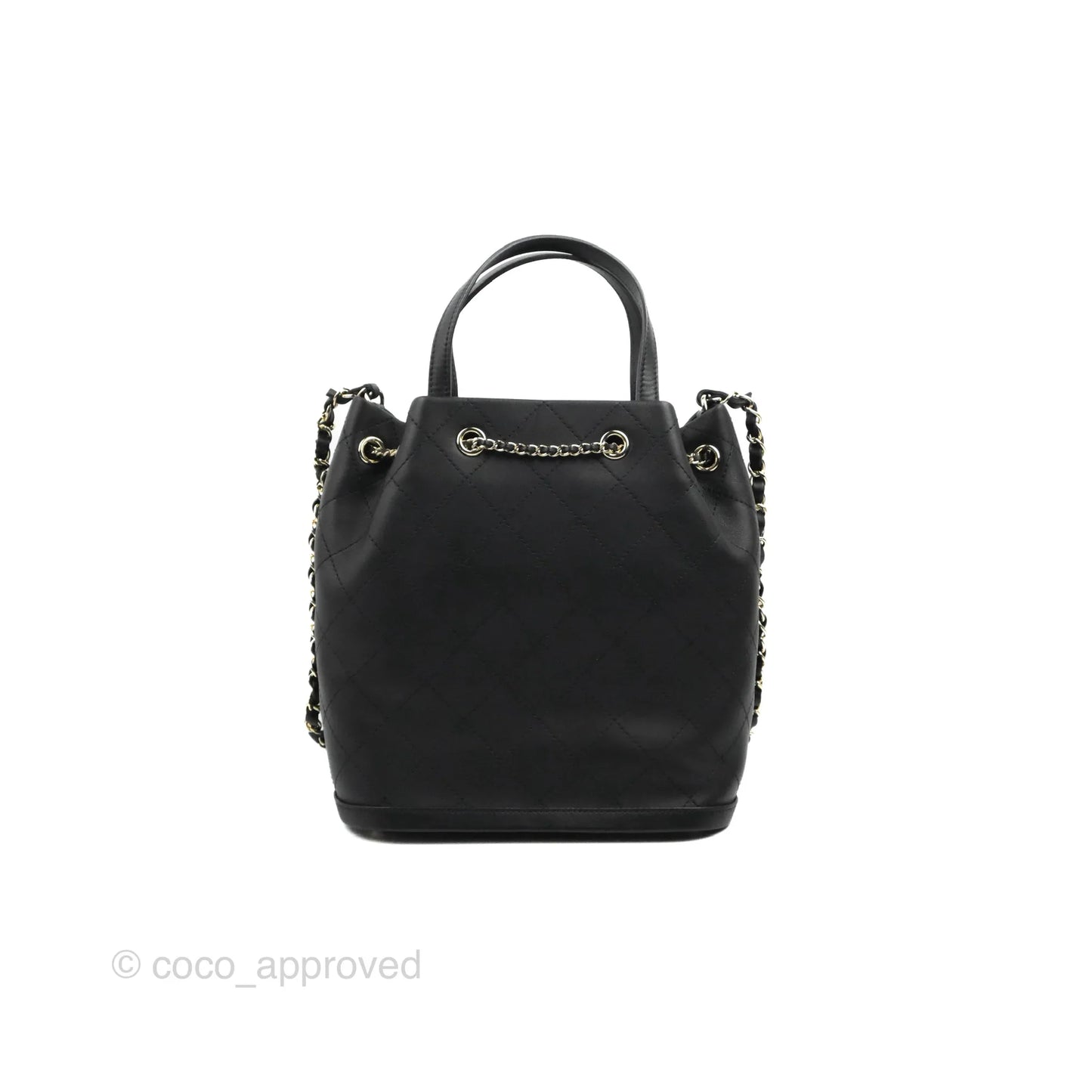 Chanel Drawstring Bucket Bag with Top Handle Black Calfskin Gold Hardware