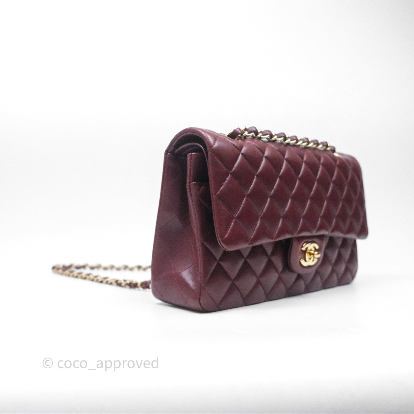 Chanel Classic M/L Medium Flap Quilted Burgundy Lambskin Gold Hardware