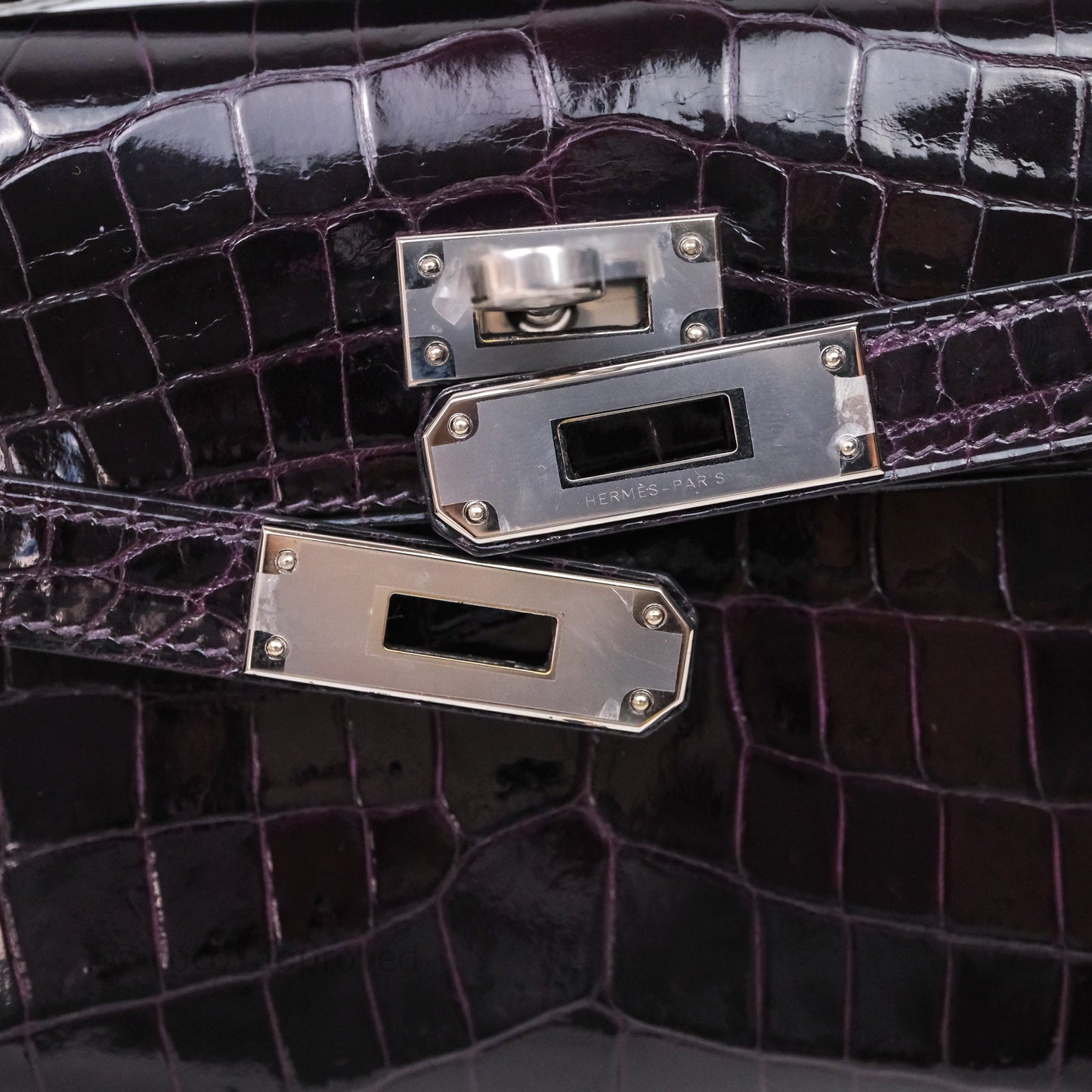 Hermes Kelly Cut Aubergine Shiny Niloticus Crocodile Palladium Hardware