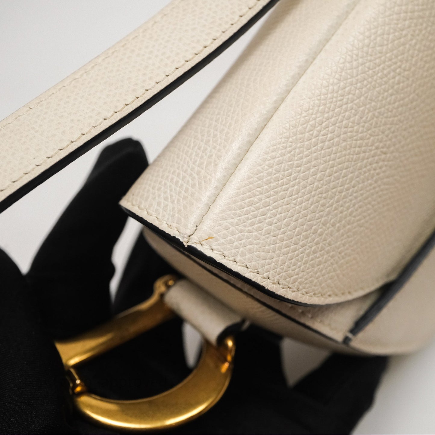 Christian Dior Saddle Bag White Grained Calfskin Gold Hardware