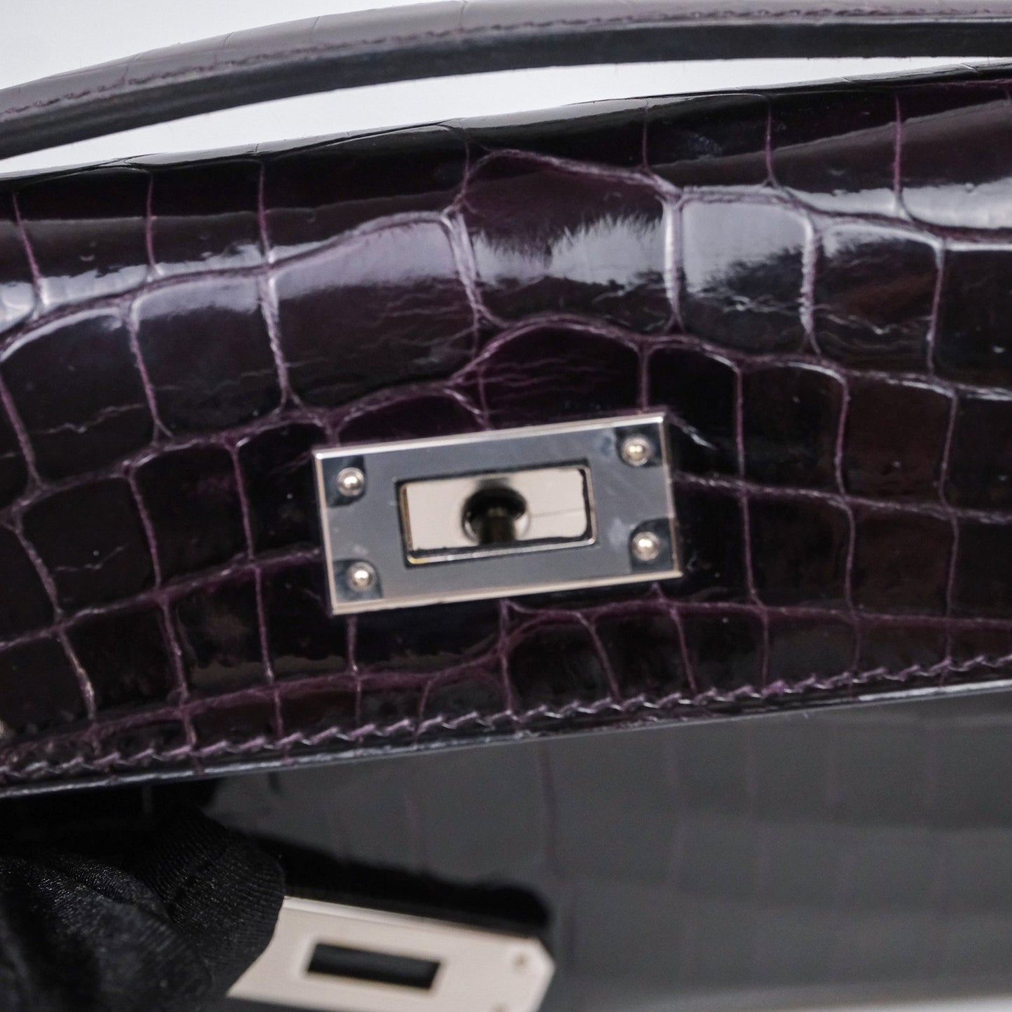 Hermes Kelly Cut Aubergine Shiny Niloticus Crocodile Palladium Hardware