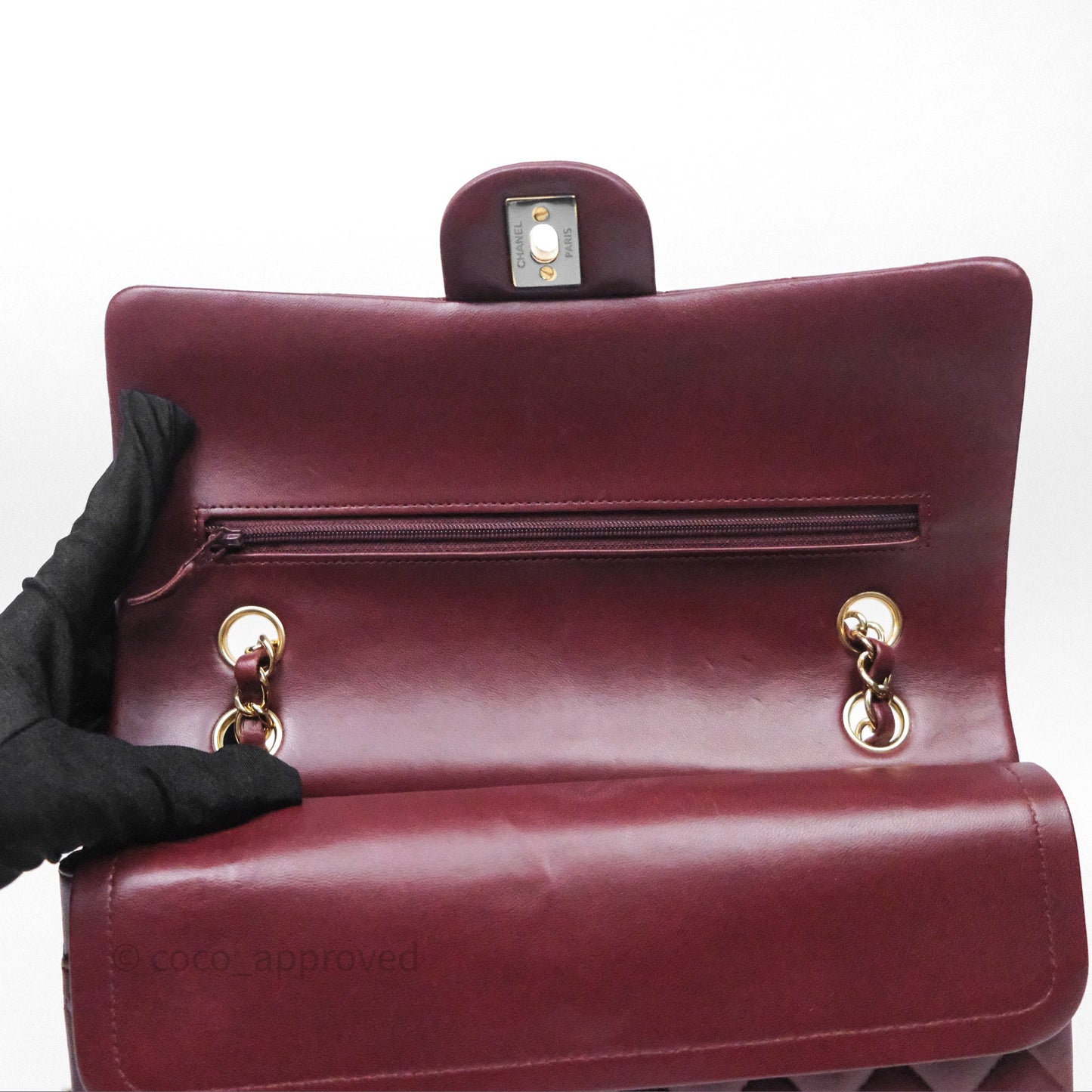 Chanel Classic M/L Medium Flap Quilted Burgundy Lambskin Gold Hardware