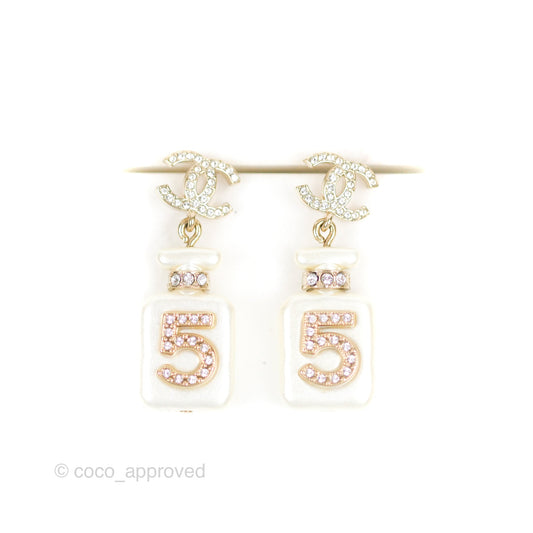Chanel Crystal CC No5 Perfume Bottle Drop Earrings 22S