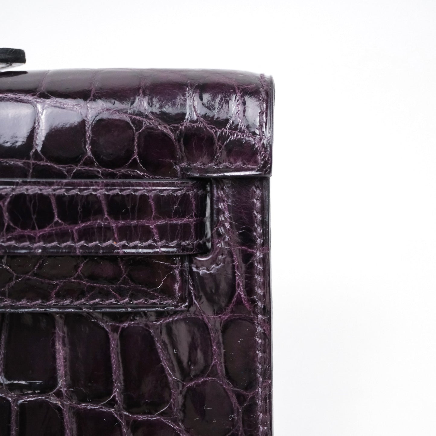 Hermes Kelly Cut Aubergine Shiny Niloticus Crocodile Palladium Hardware