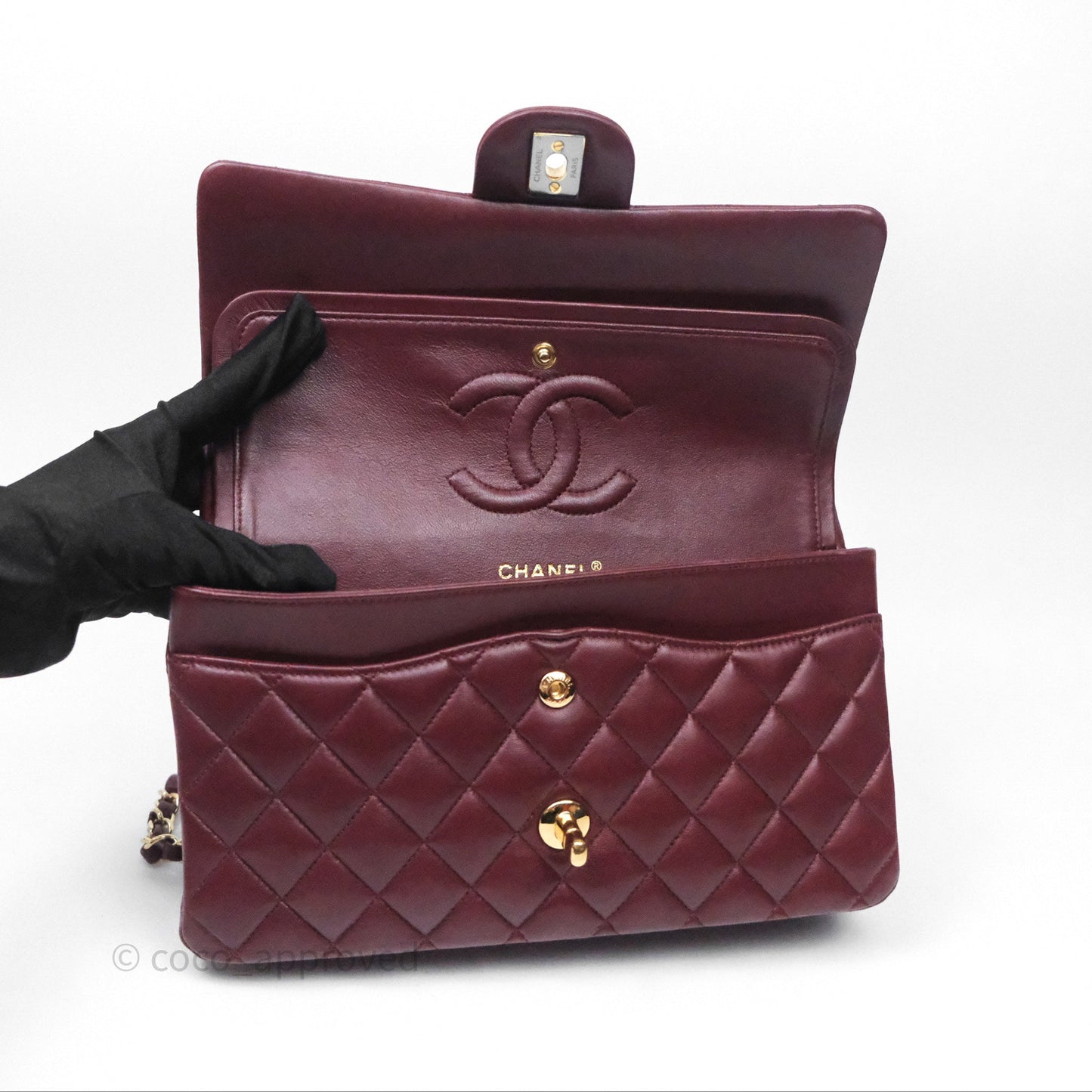 Chanel Classic M/L Medium Flap Quilted Burgundy Lambskin Gold Hardware