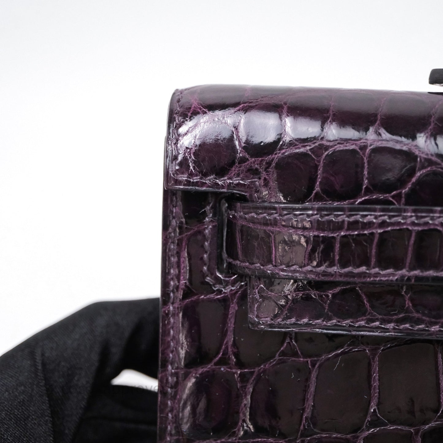 Hermes Kelly Cut Aubergine Shiny Niloticus Crocodile Palladium Hardware