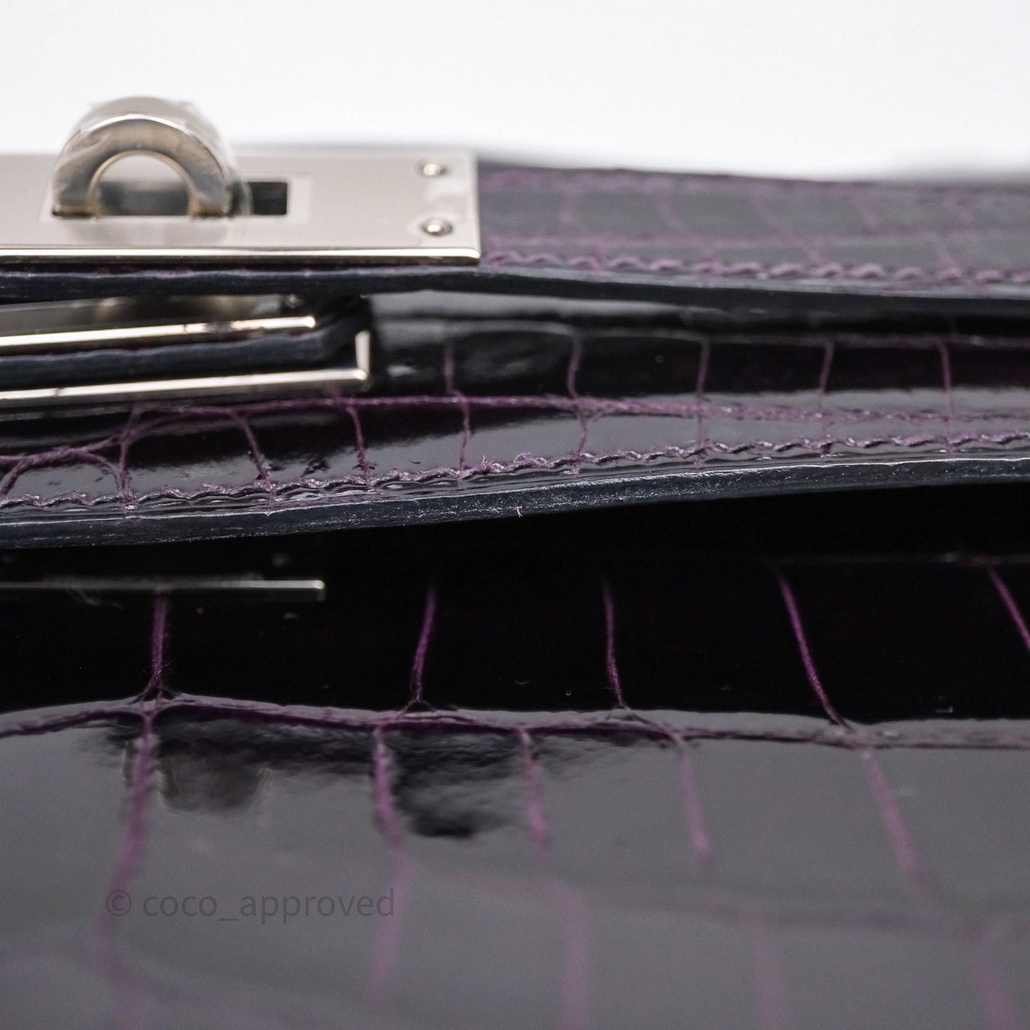 Hermes Kelly Cut Aubergine Shiny Niloticus Crocodile Palladium Hardware