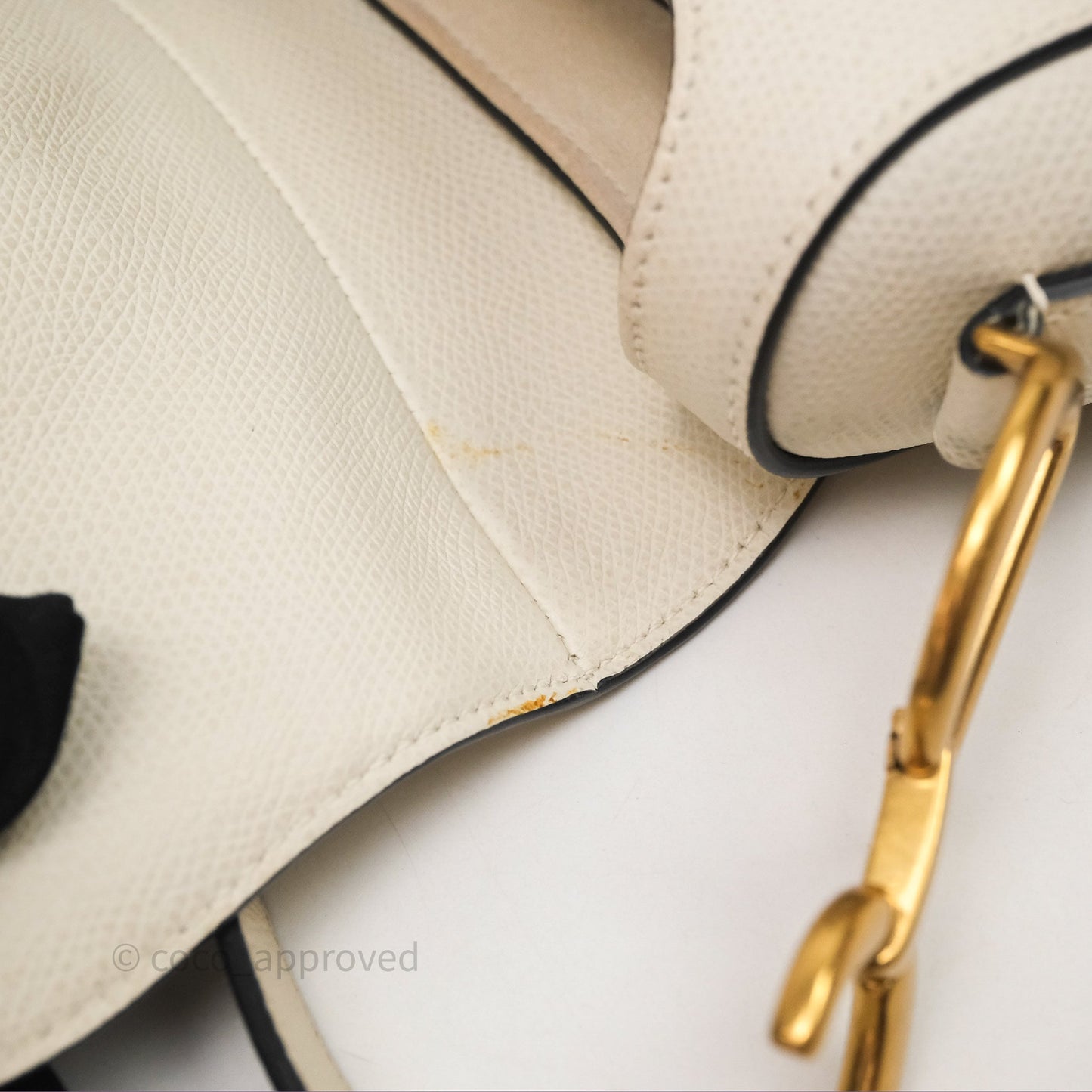 Christian Dior Saddle Bag White Grained Calfskin Gold Hardware