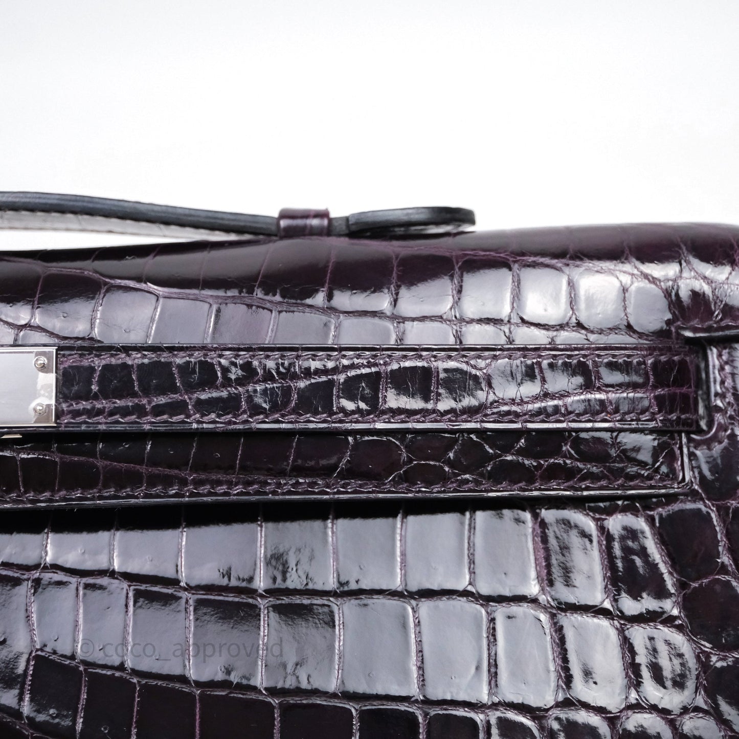 Hermes Kelly Cut Aubergine Shiny Niloticus Crocodile Palladium Hardware