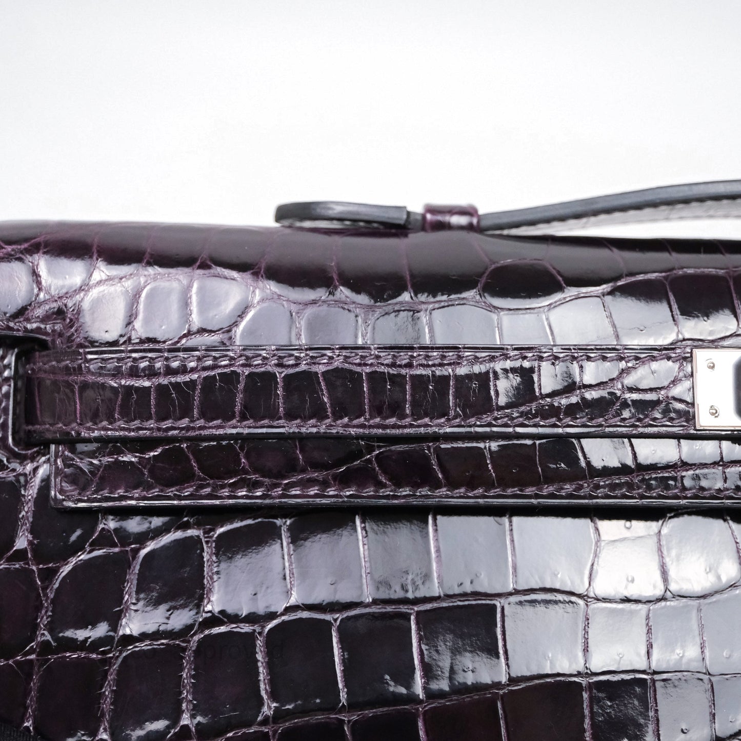 Hermes Kelly Cut Aubergine Shiny Niloticus Crocodile Palladium Hardware