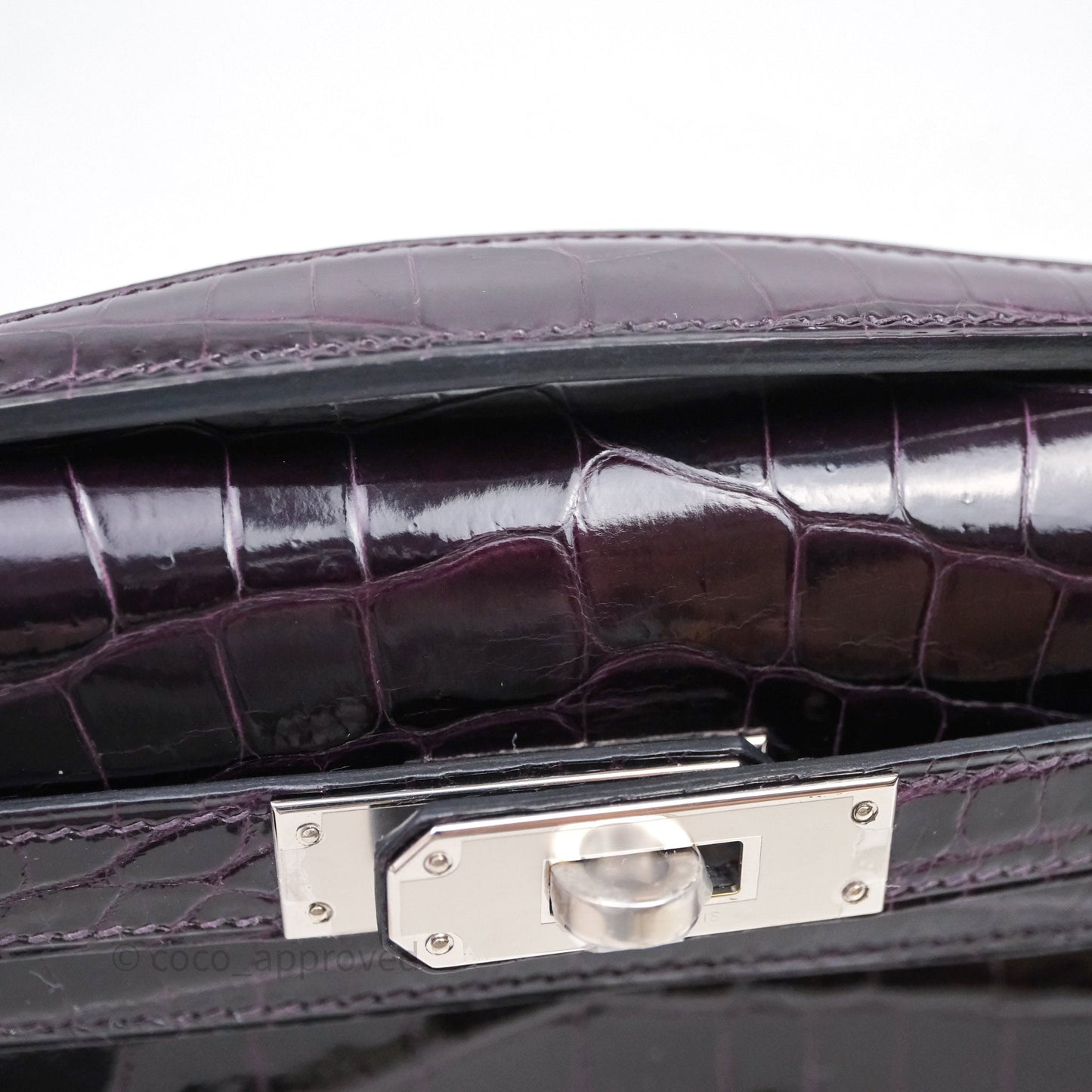 Hermes Kelly Cut Aubergine Shiny Niloticus Crocodile Palladium Hardware