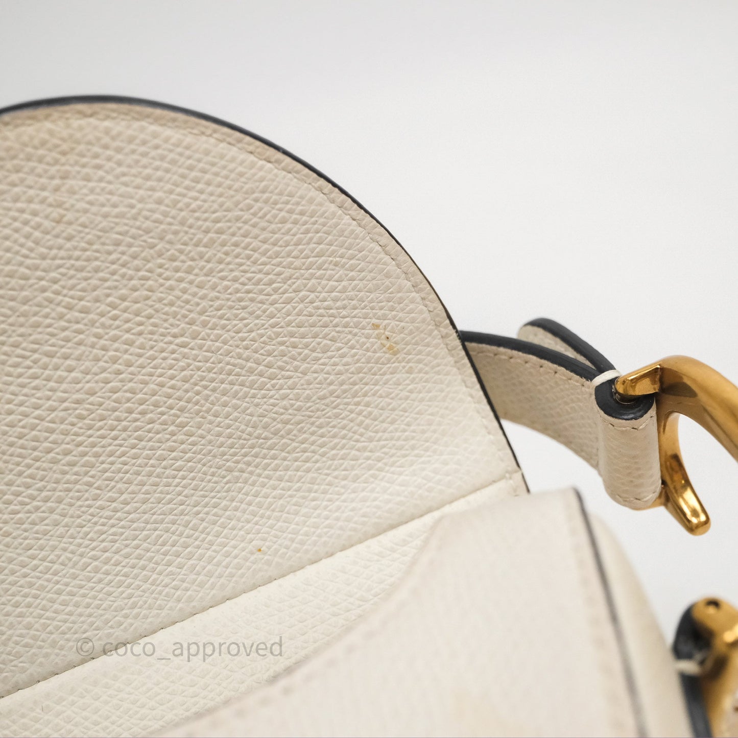 Christian Dior Saddle Bag White Grained Calfskin Gold Hardware