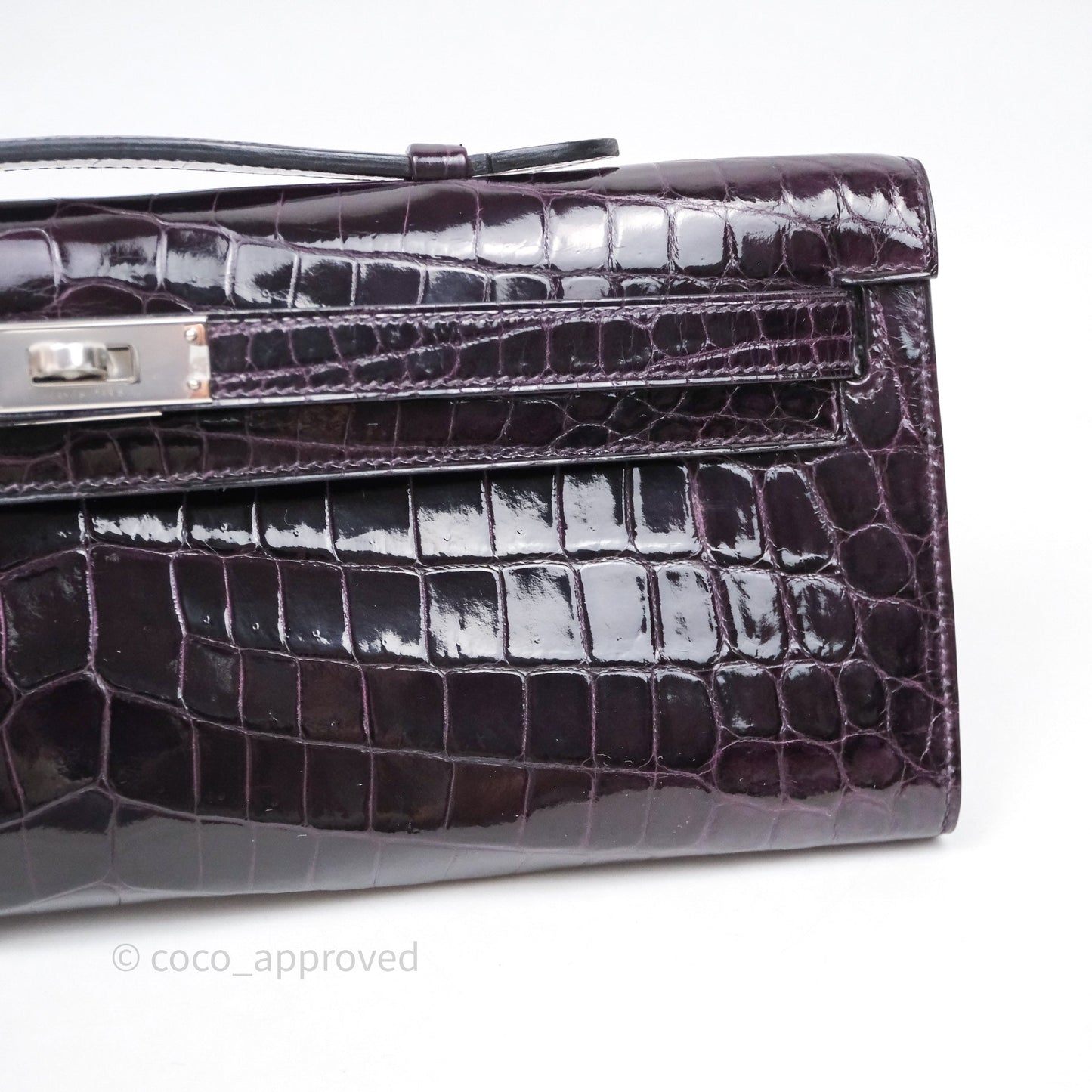 Hermes Kelly Cut Aubergine Shiny Niloticus Crocodile Palladium Hardware