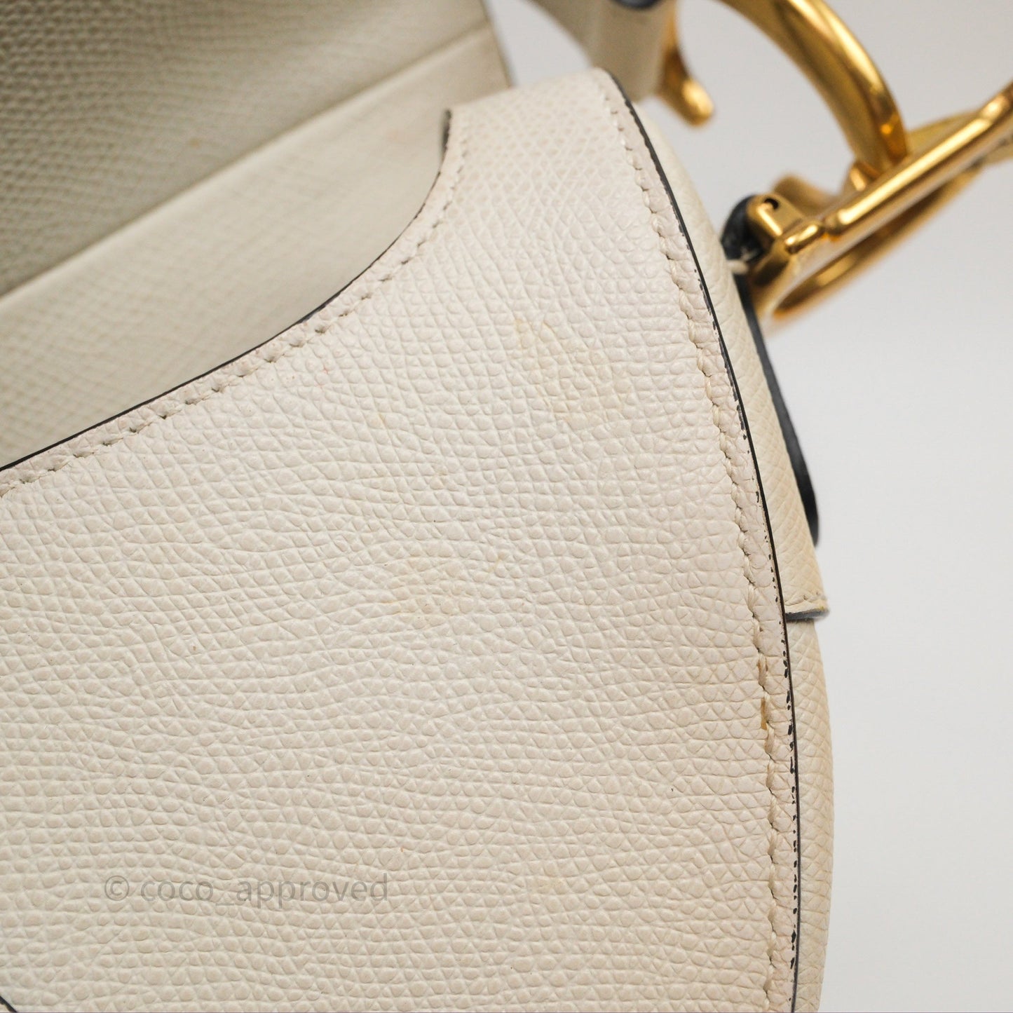 Christian Dior Saddle Bag White Grained Calfskin Gold Hardware