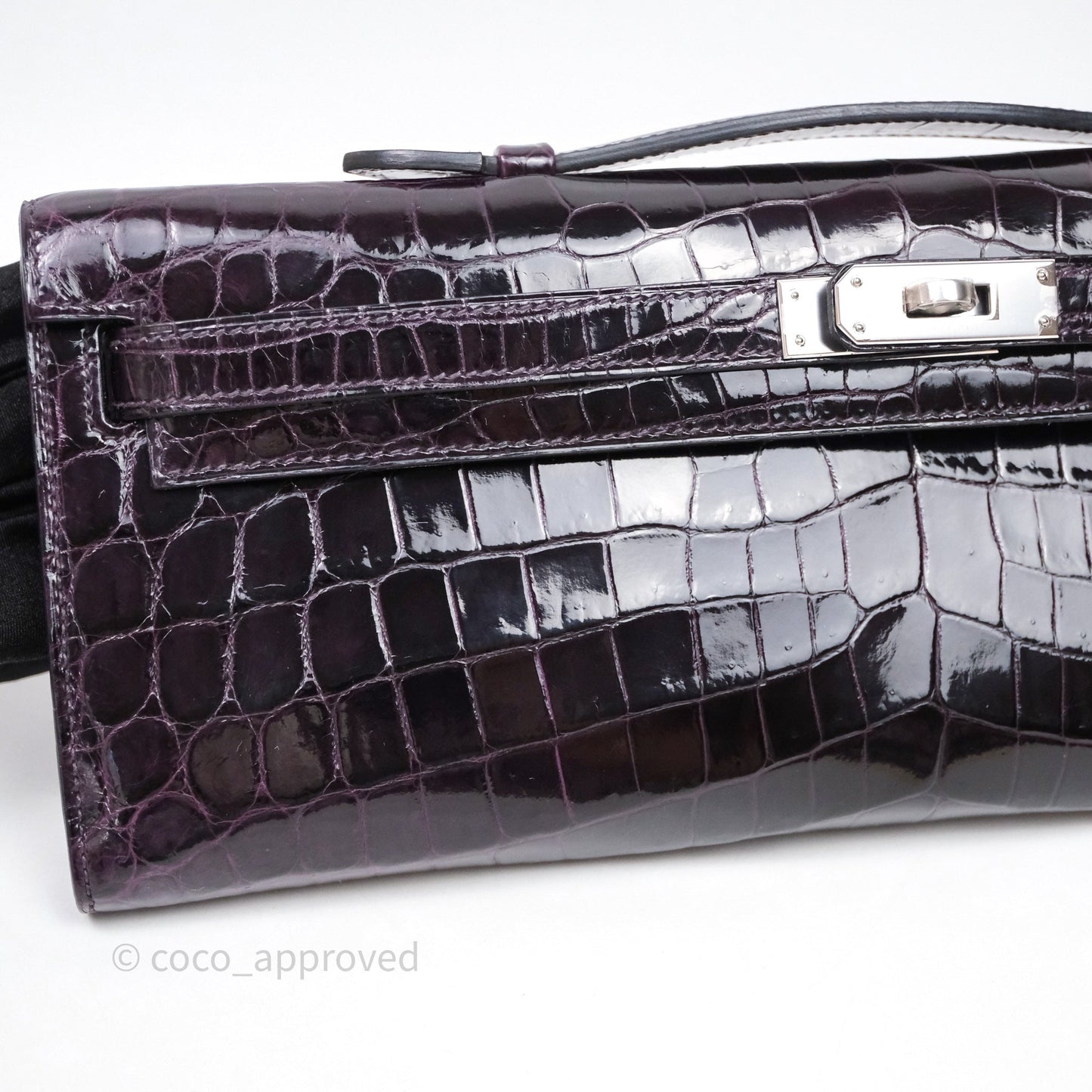 Hermes Kelly Cut Aubergine Shiny Niloticus Crocodile Palladium Hardware