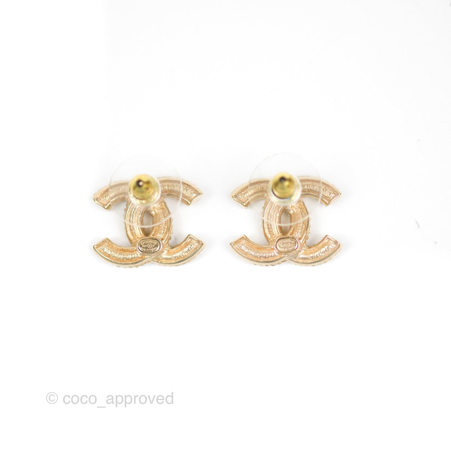 Chanel CC Pearl Earrings Gold Tone 21P