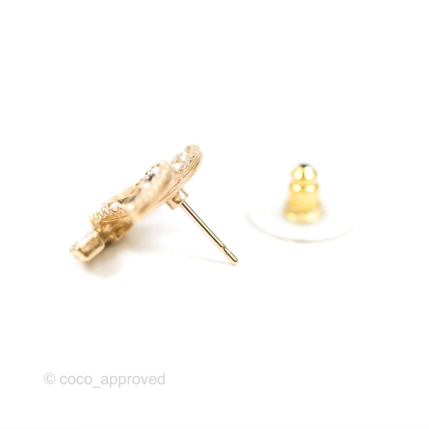 Chanel CC Pearl Earrings Gold Tone 21P