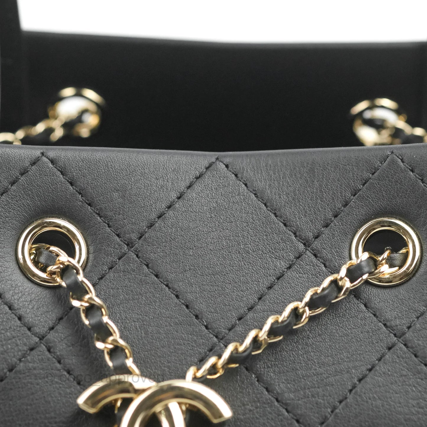 Chanel Drawstring Bucket Bag with Top Handle Black Calfskin Gold Hardware