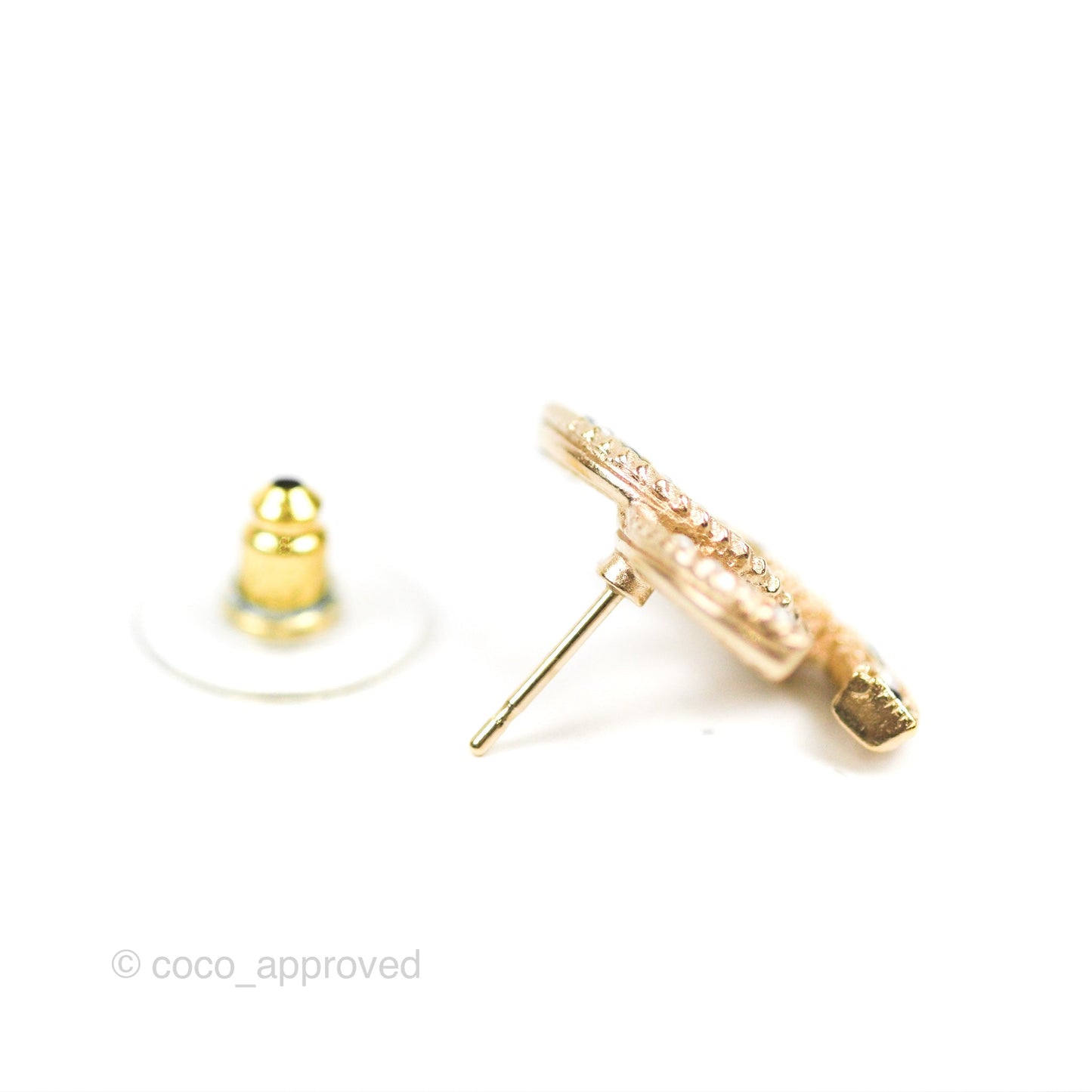 Chanel CC Pearl Earrings Gold Tone 21P