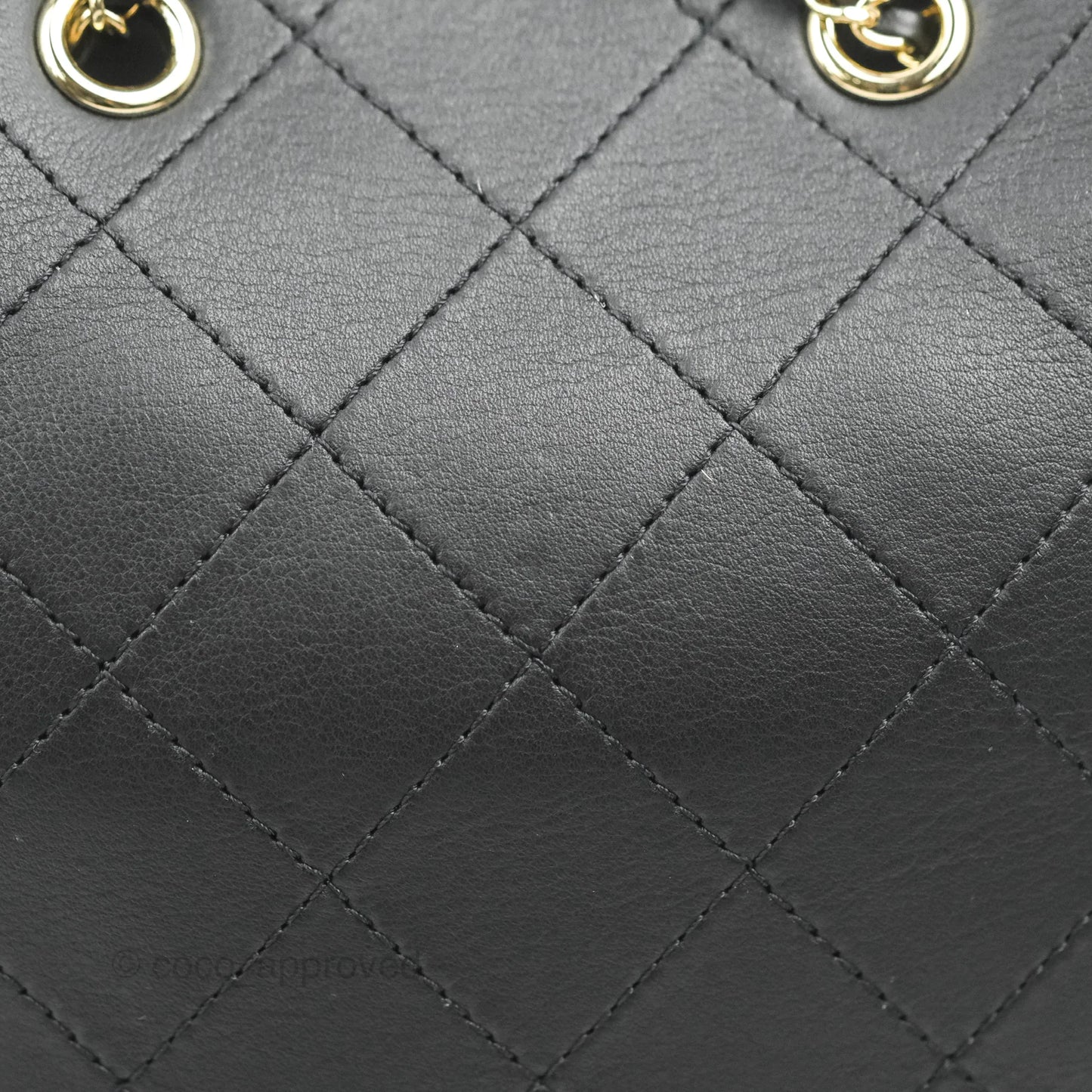 Chanel Drawstring Bucket Bag with Top Handle Black Calfskin Gold Hardware