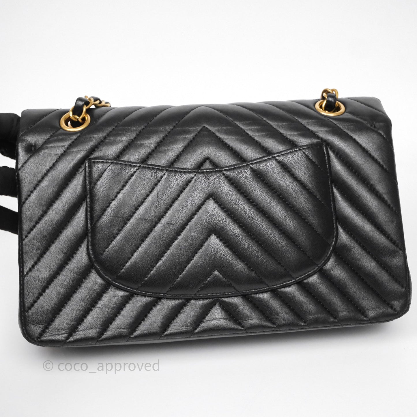Chanel Classic Medium Flap Chevron Black Lambskin Aged Gold Hardware