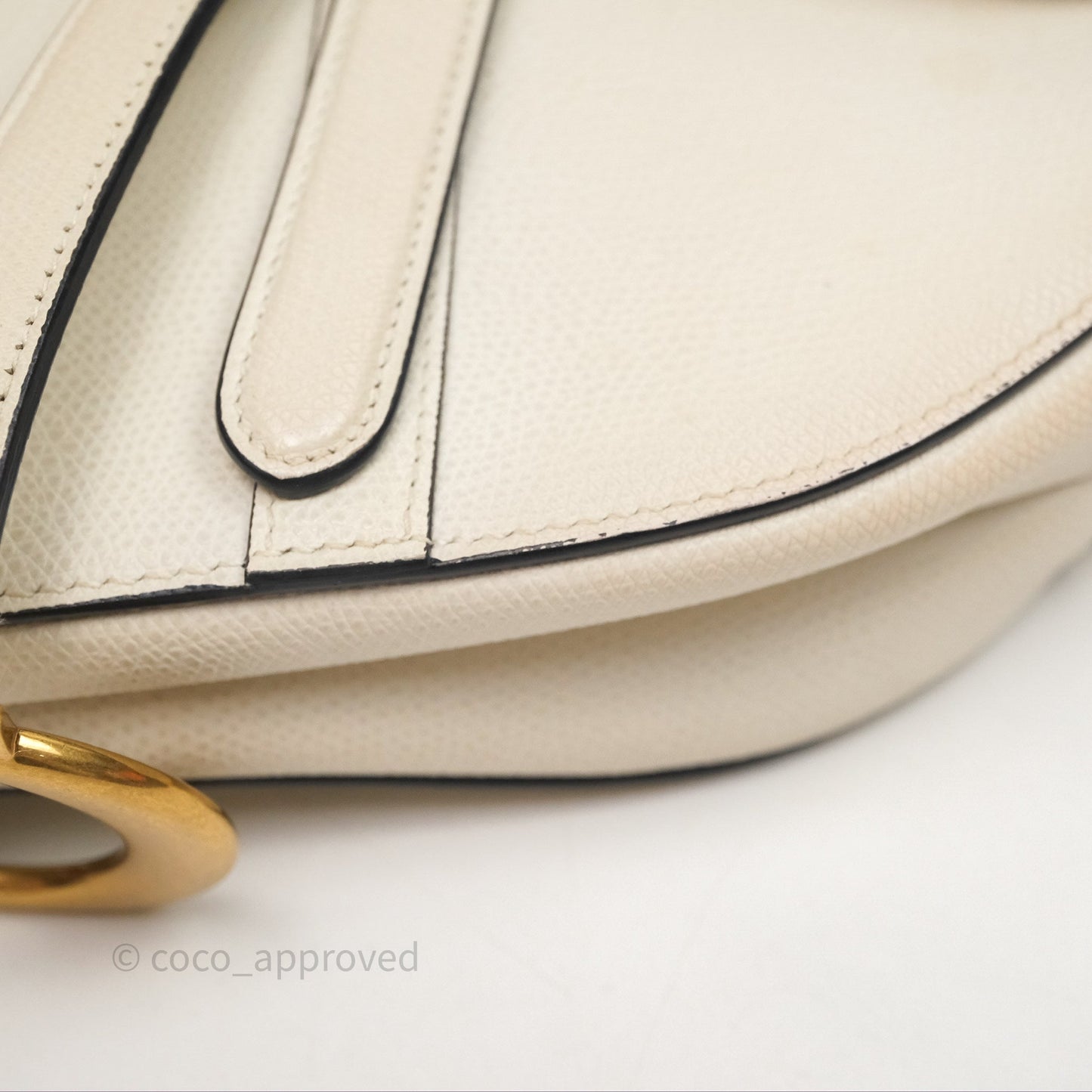 Christian Dior Saddle Bag White Grained Calfskin Gold Hardware