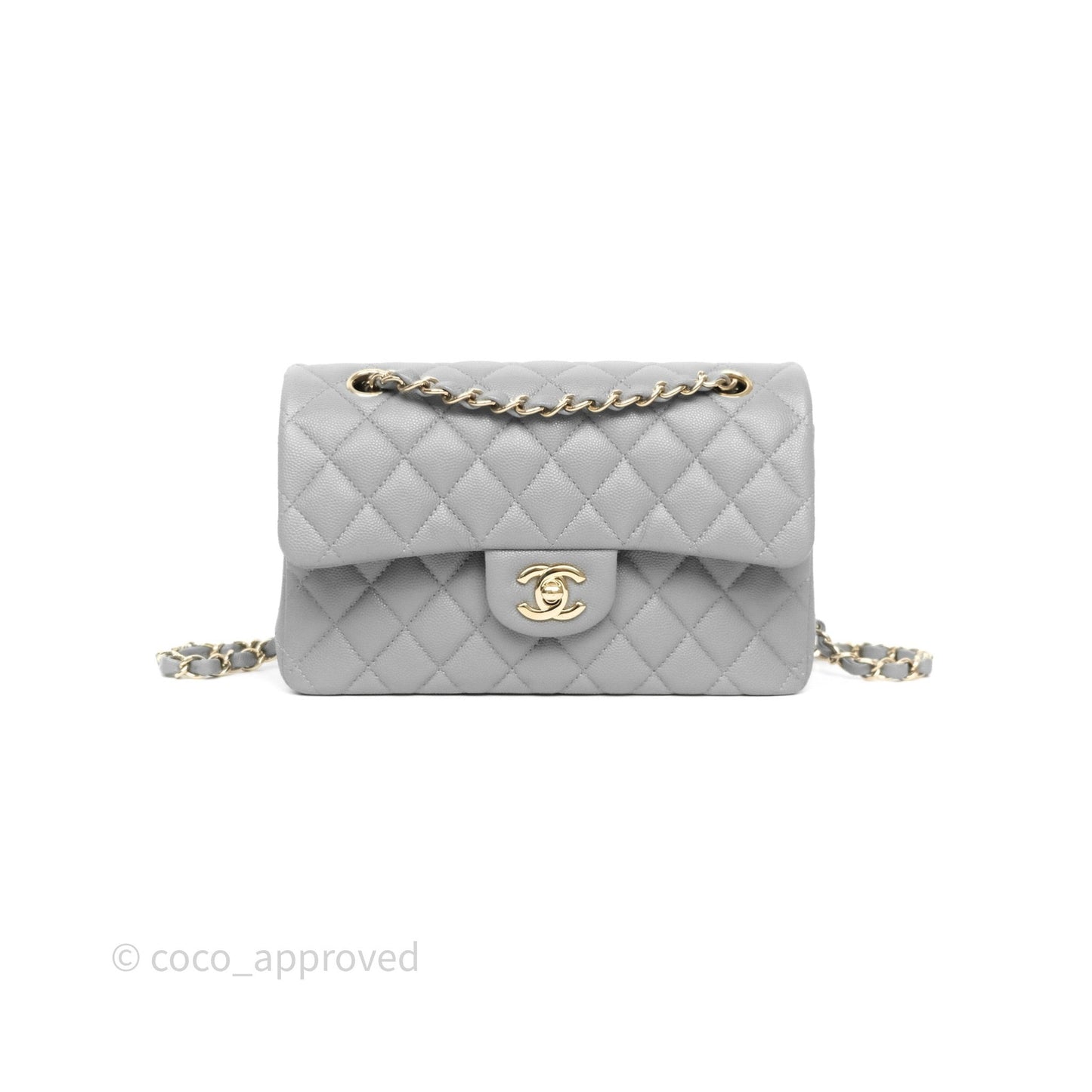 Chanel Small Classic Flap Quilted Grey Caviar Gold Hardware