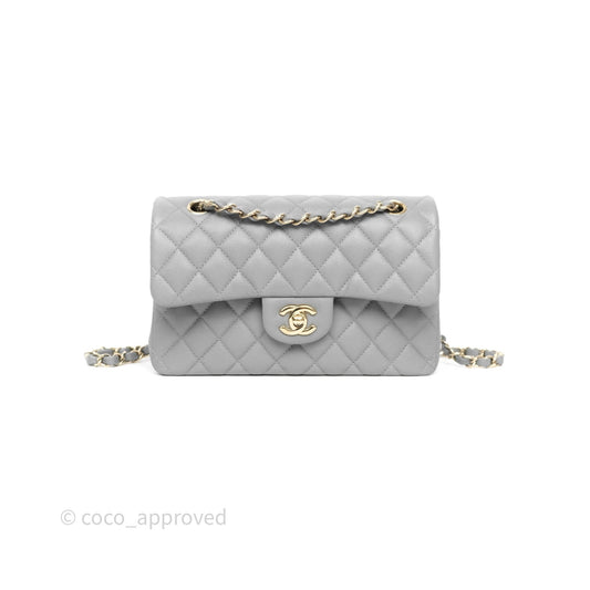 Chanel Small Classic Flap Quilted Grey Caviar Gold Hardware