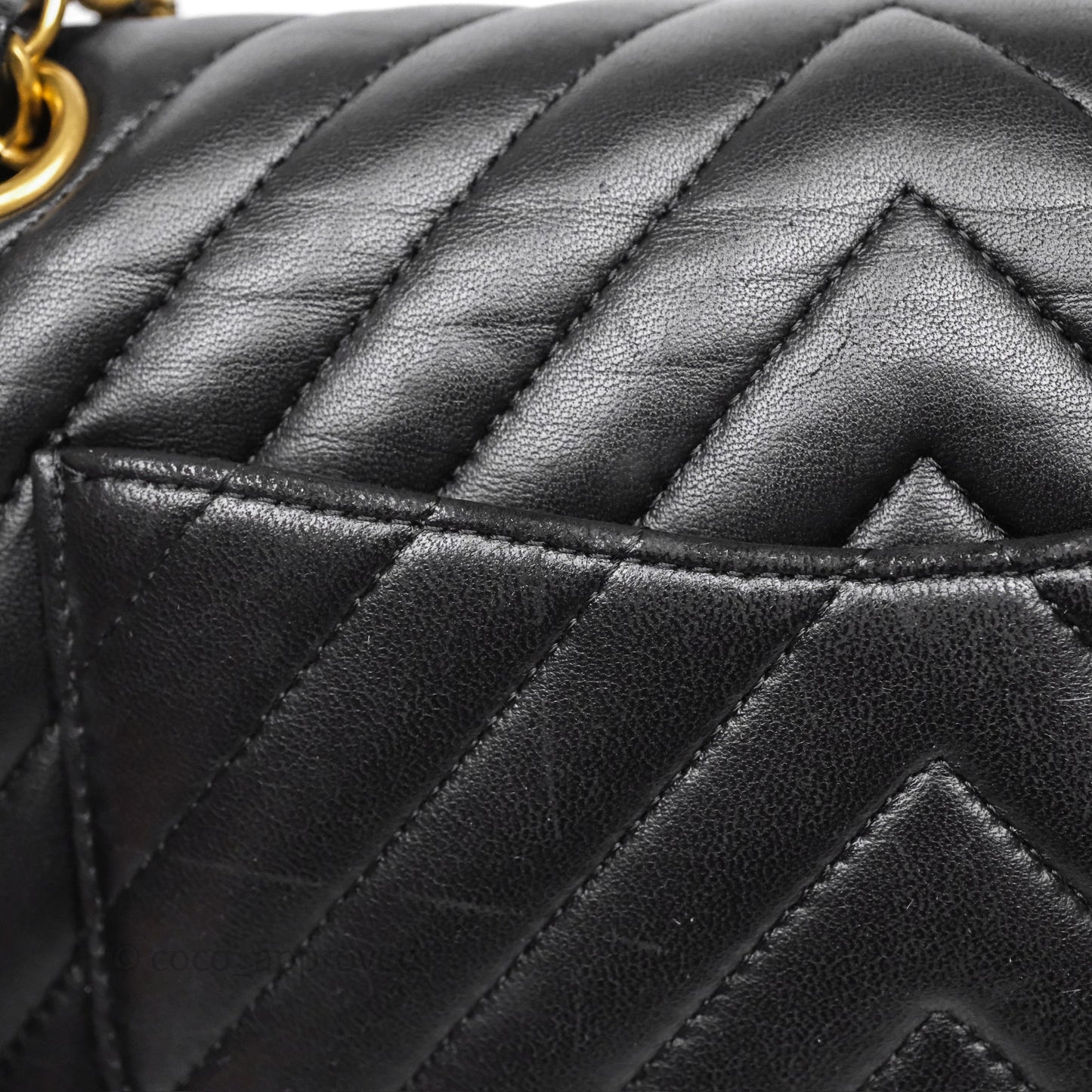 Chanel Classic Medium Flap Chevron Black Lambskin Aged Gold Hardware