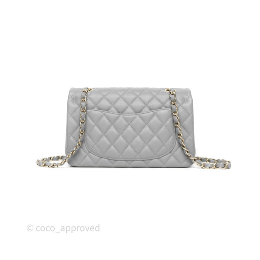 Chanel Small Classic Flap Quilted Grey Caviar Gold Hardware