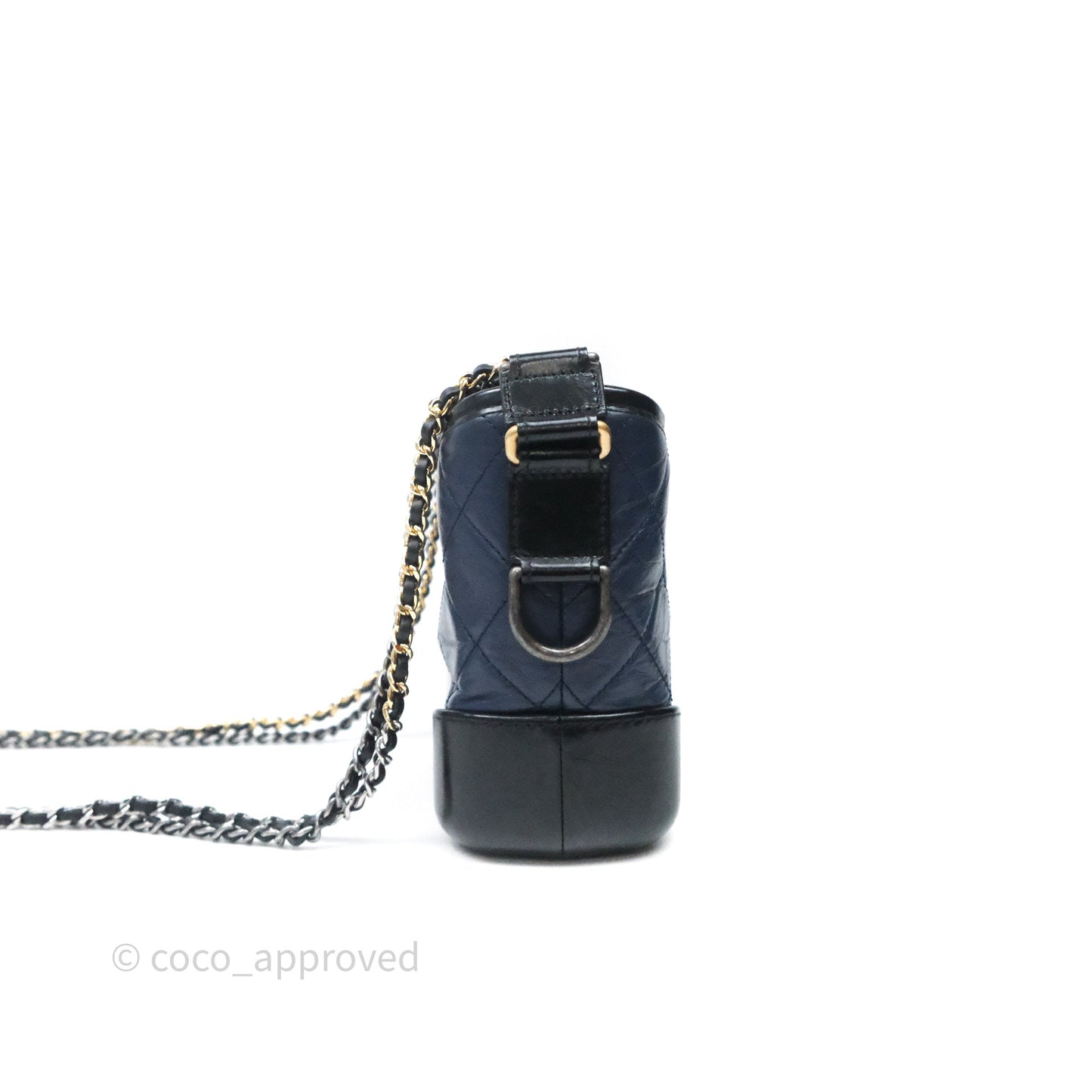 Chanel Quilted Small Gabrielle Hobo Navy Black Aged Calfskin Mixed Hardware