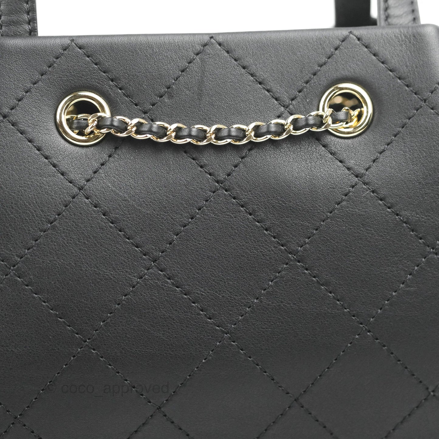 Chanel Drawstring Bucket Bag with Top Handle Black Calfskin Gold Hardware