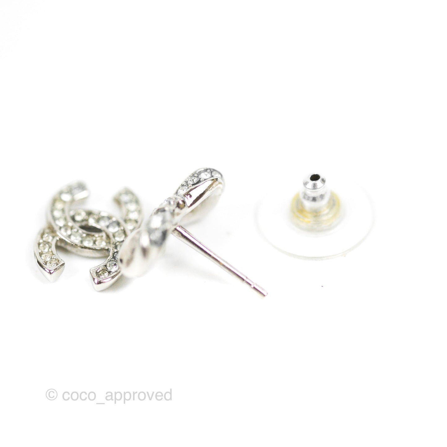 Chanel Crystal CC Bow Knot Earrings Silver Tone 19V