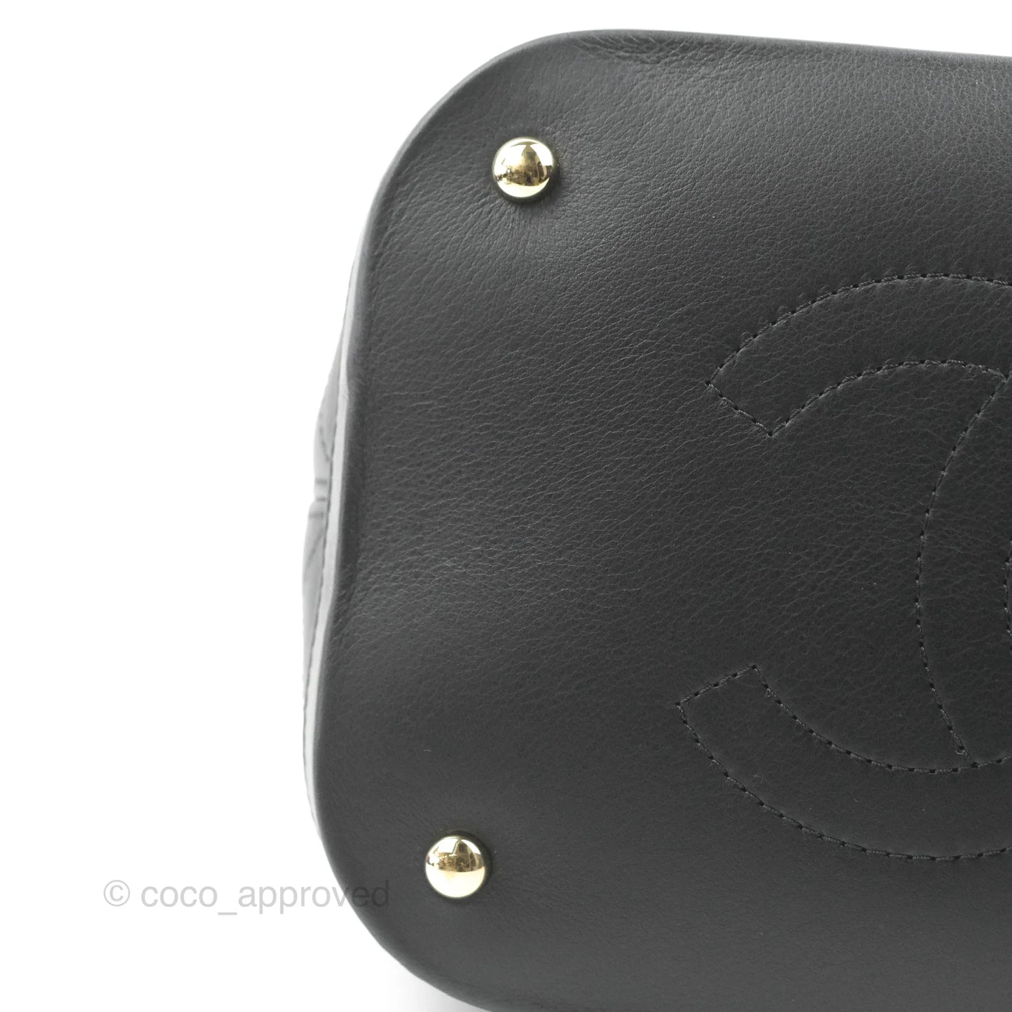 Chanel Drawstring Bucket Bag with Top Handle Black Calfskin Gold Hardware