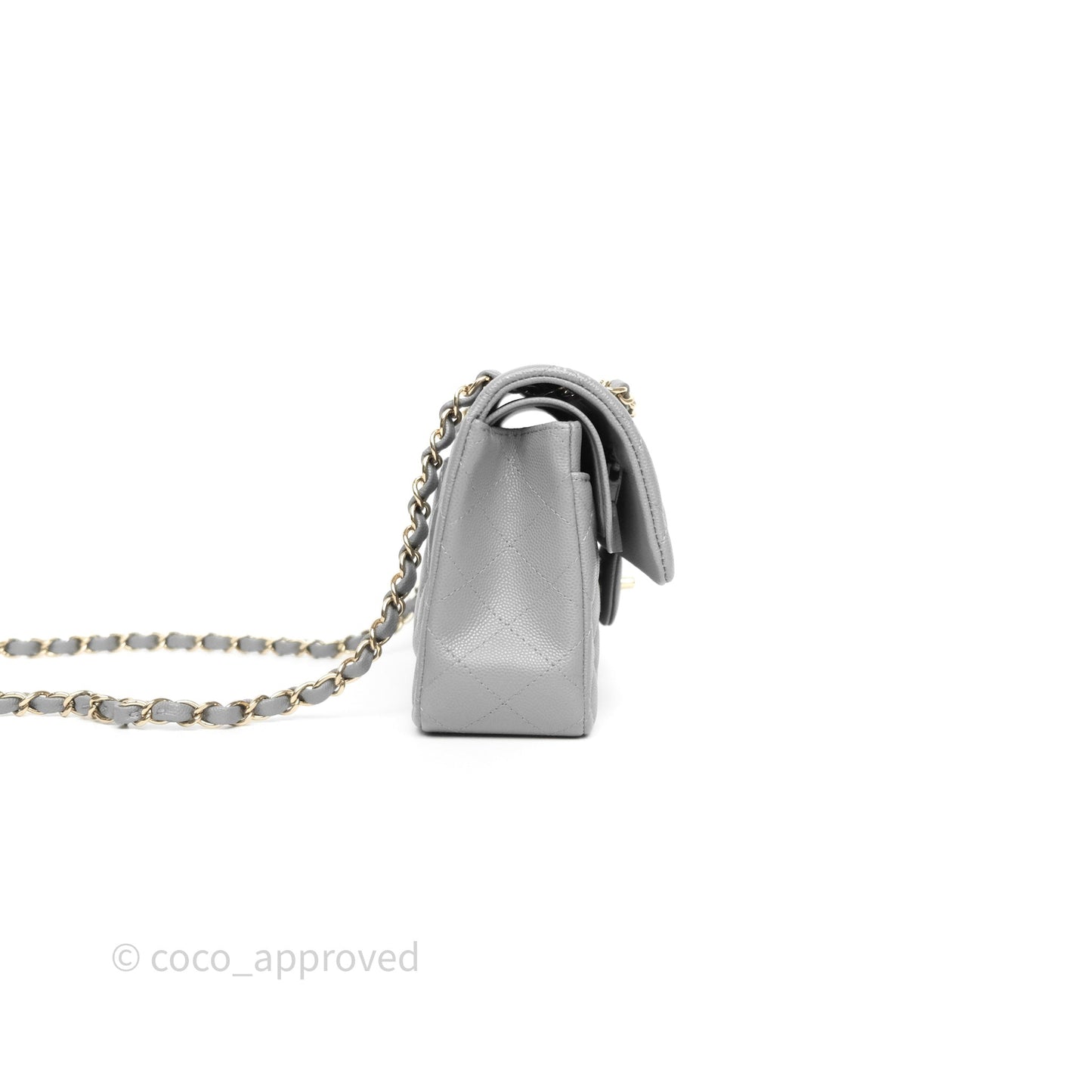 Chanel Small Classic Flap Quilted Grey Caviar Gold Hardware