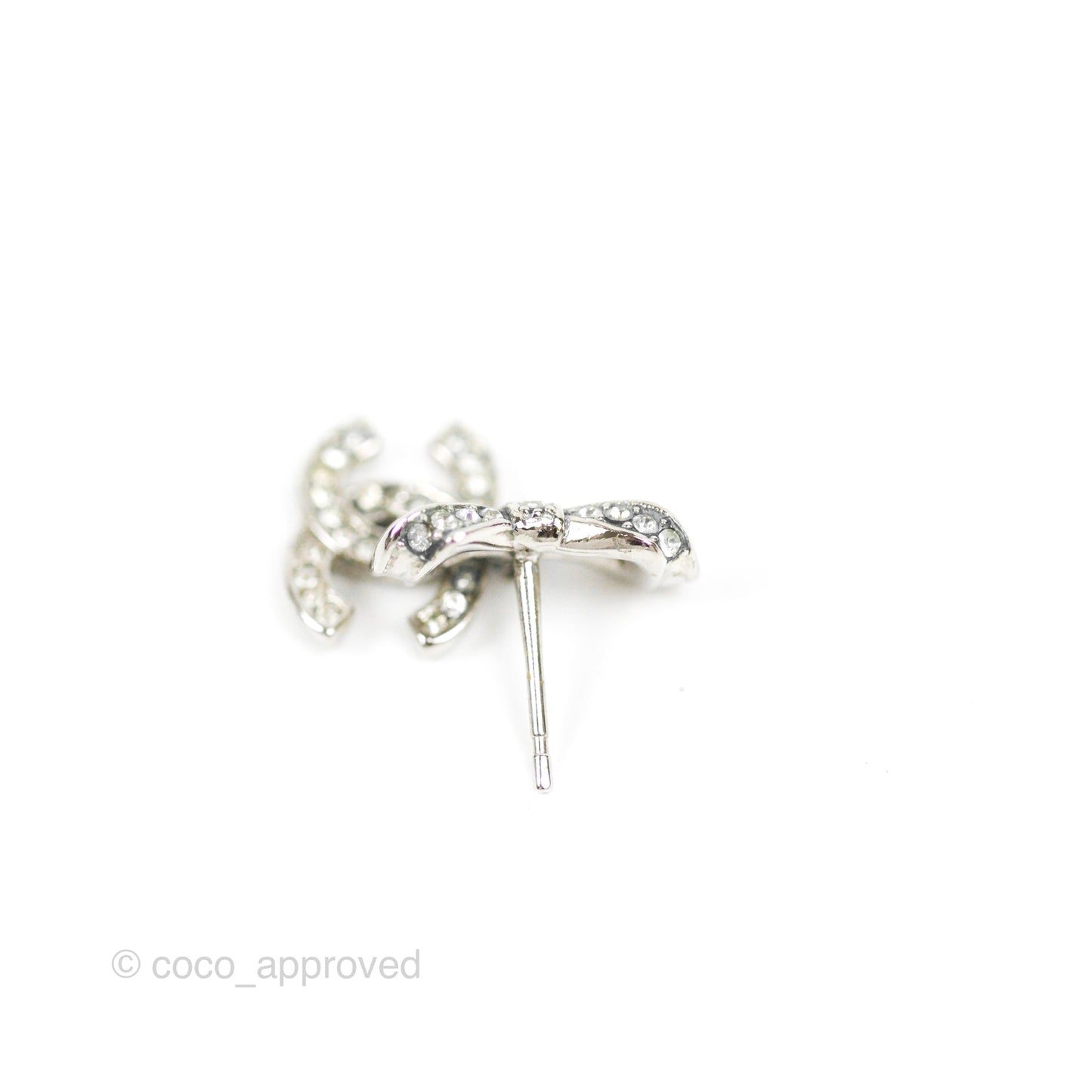 Chanel Crystal CC Bow Knot Earrings Silver Tone 19V