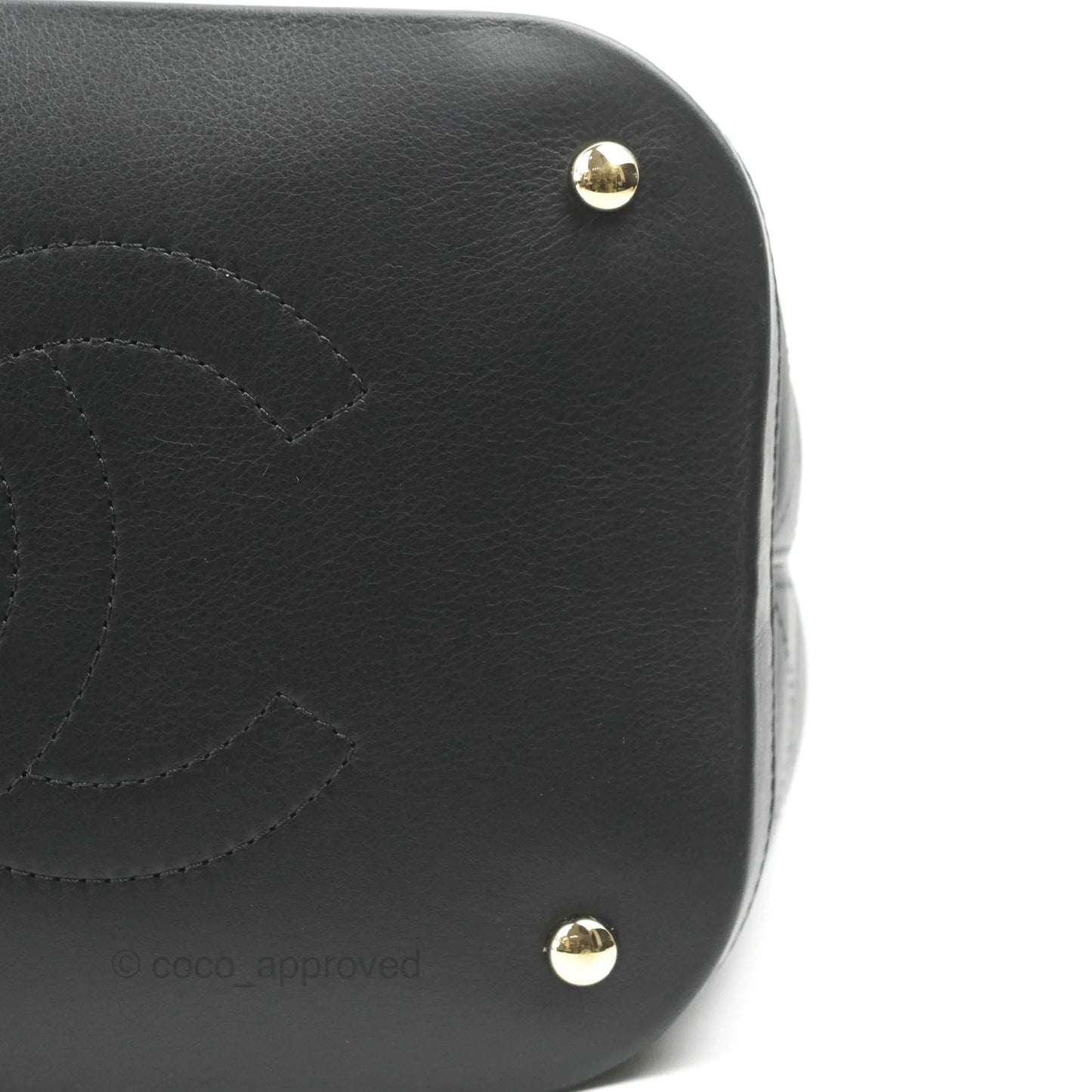 Chanel Drawstring Bucket Bag with Top Handle Black Calfskin Gold Hardware