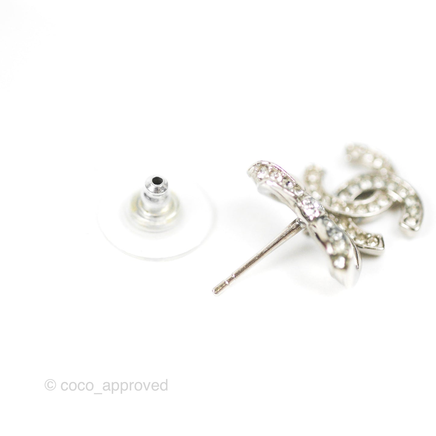 Chanel Crystal CC Bow Knot Earrings Silver Tone 19V