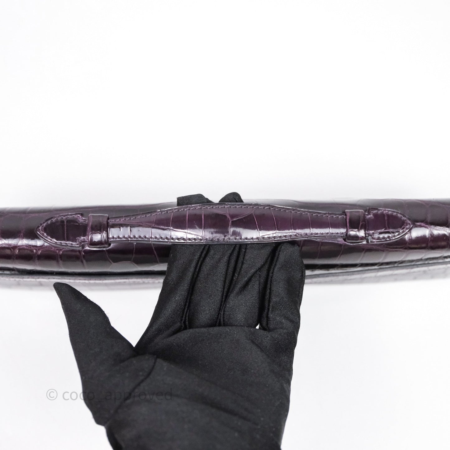 Hermes Kelly Cut Aubergine Shiny Niloticus Crocodile Palladium Hardware