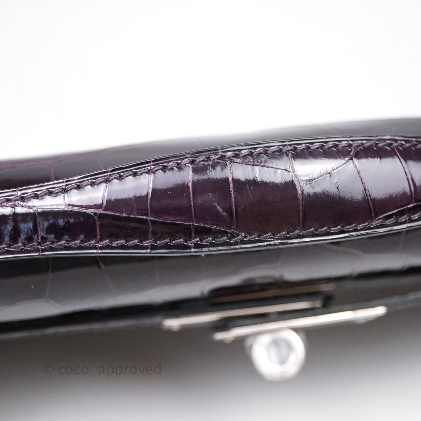 Hermes Kelly Cut Aubergine Shiny Niloticus Crocodile Palladium Hardware