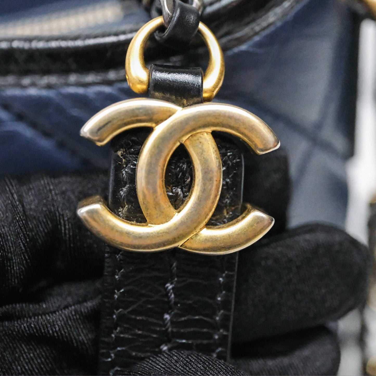 Chanel Quilted Small Gabrielle Hobo Navy Black Aged Calfskin Mixed Hardware